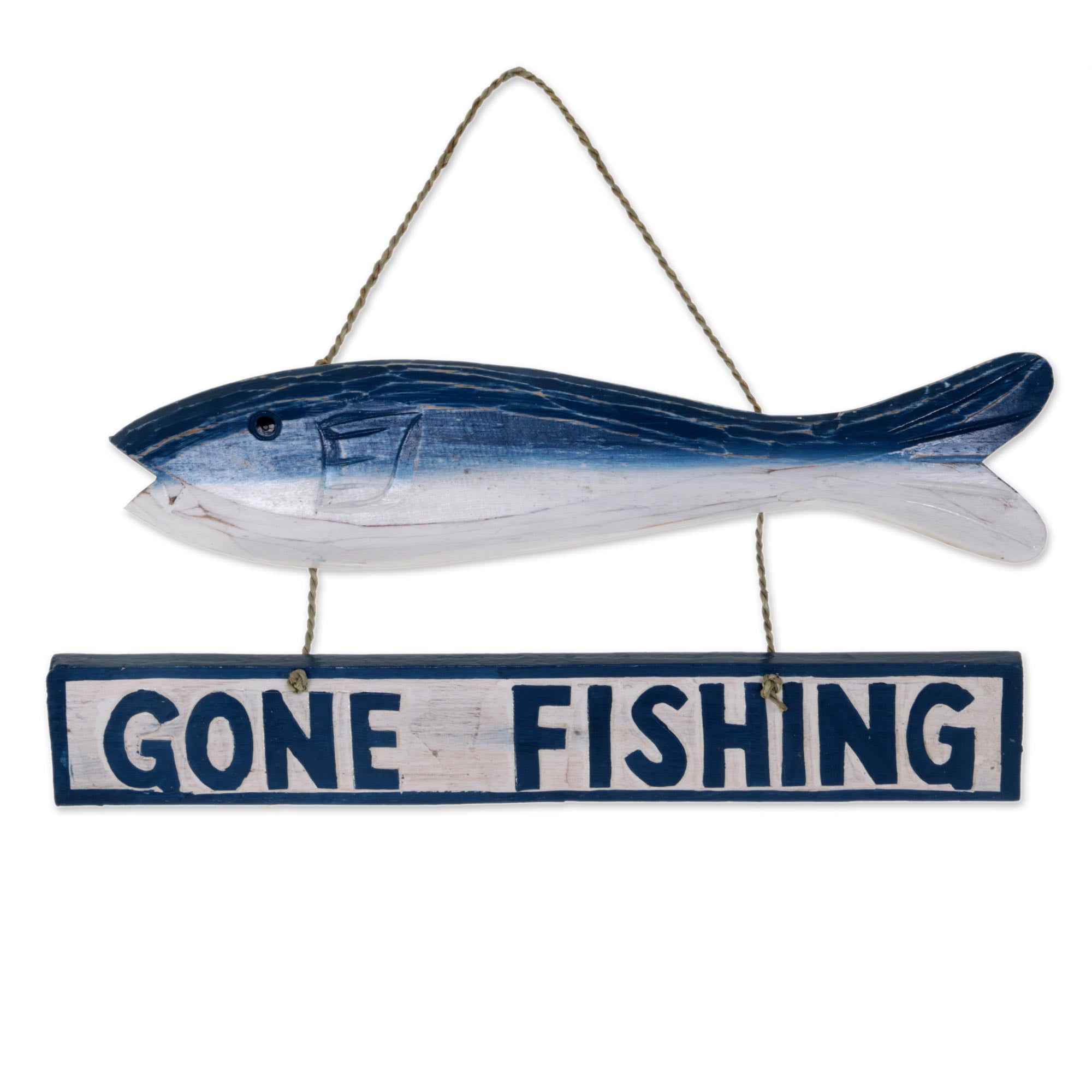 Premium Handcrafted Albesia Wood Nautical Wall Sign - 'Gone Fishing'
