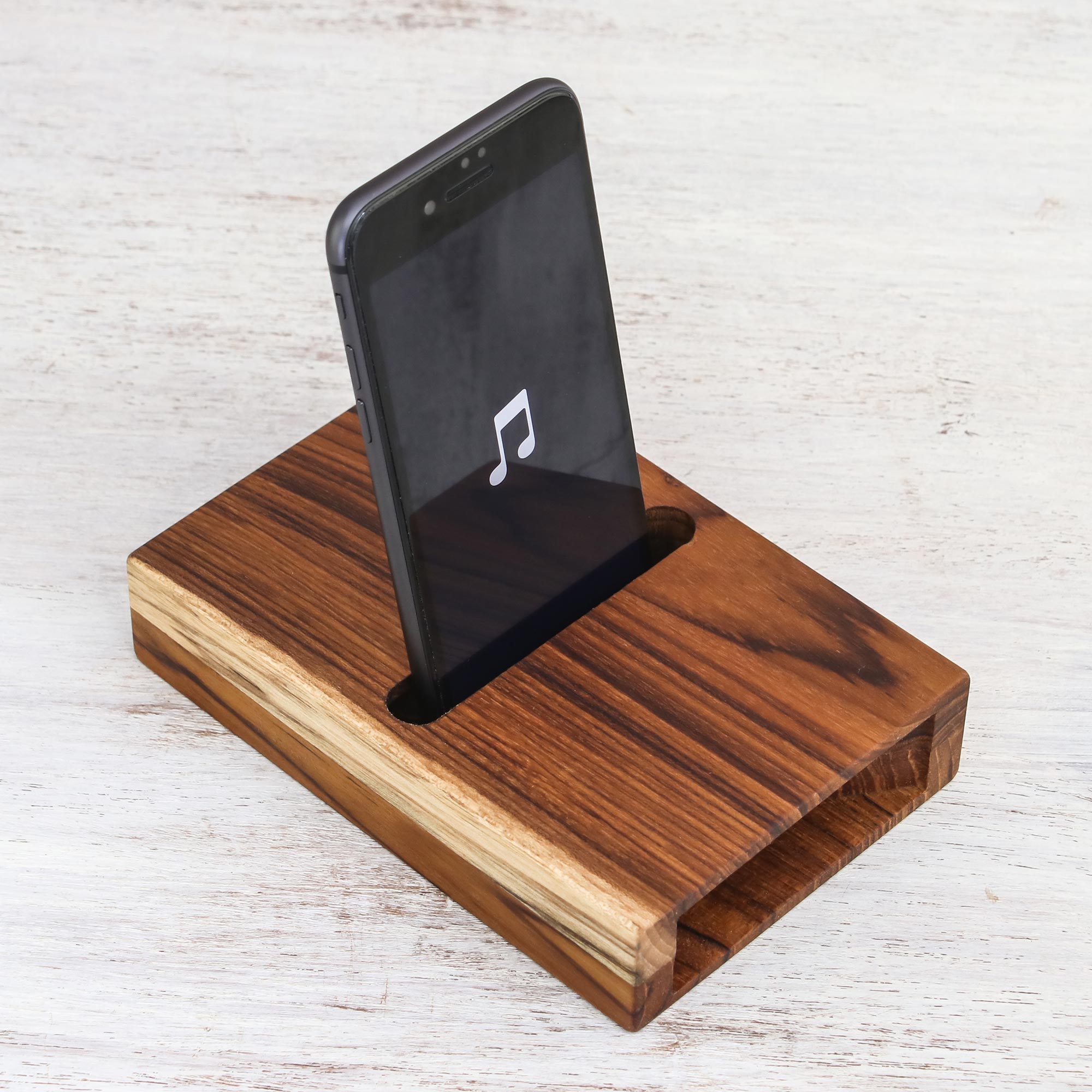 Premium Teak Wood Phone Speaker - Handcrafted Surround Sound Amplifier