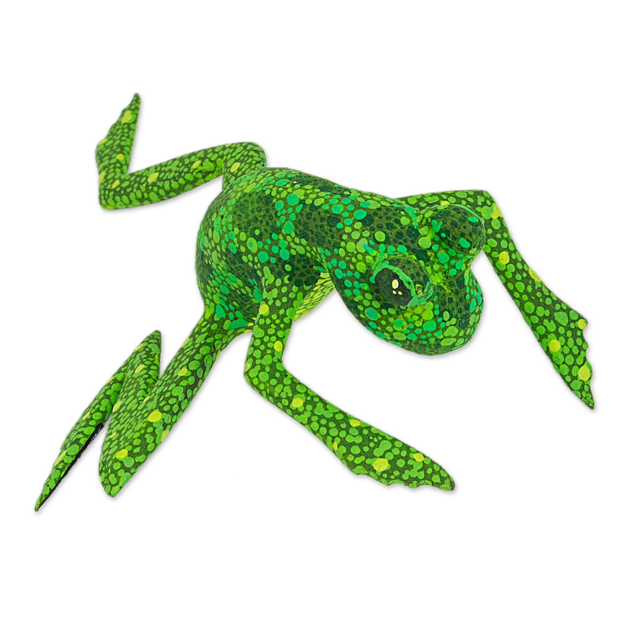 Premium Hand-Painted Green Oaxaca Frog Alebrije Sculpture