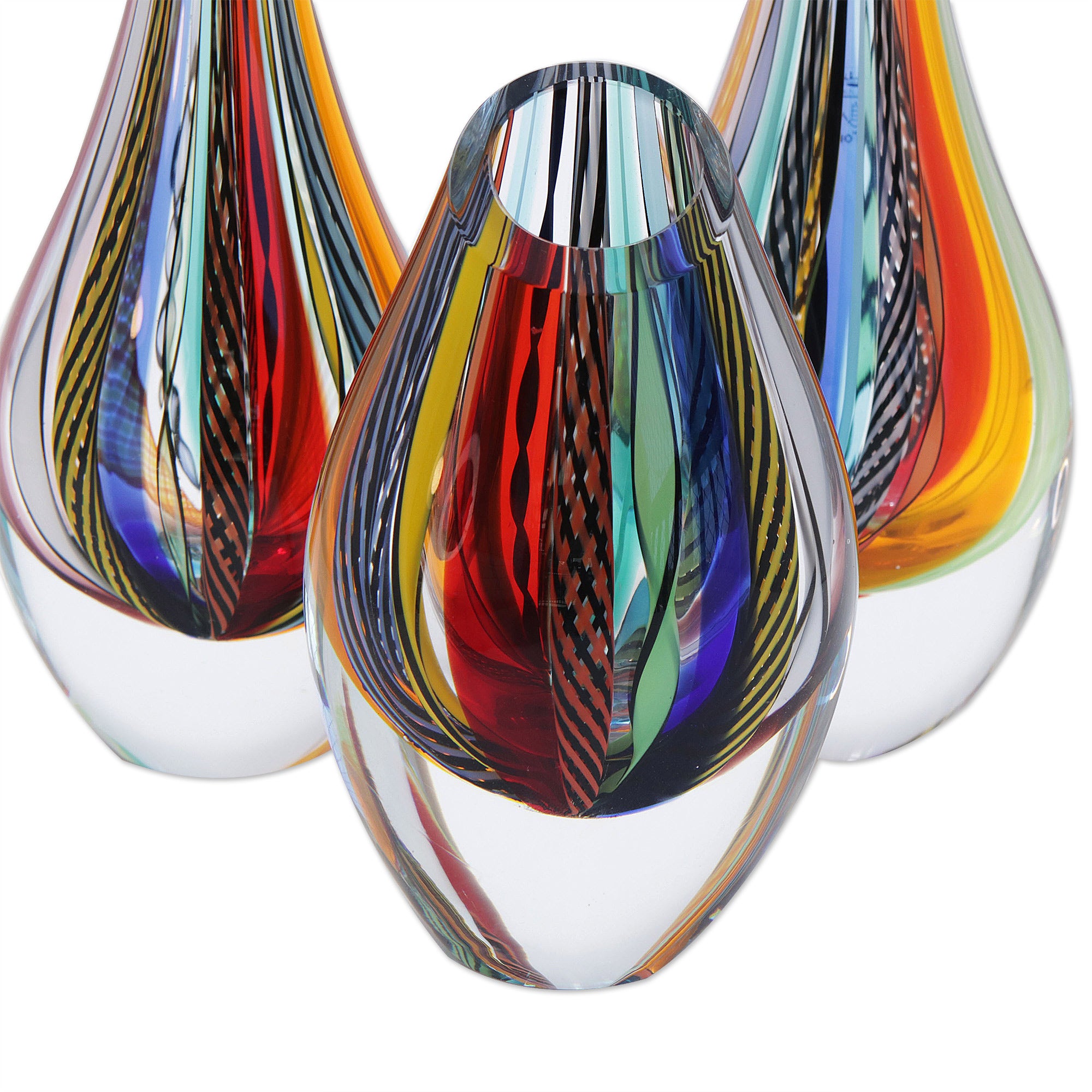 Premium Carnival Color Fantasy Set - Handblown Murano Inspired Art Glass Vases