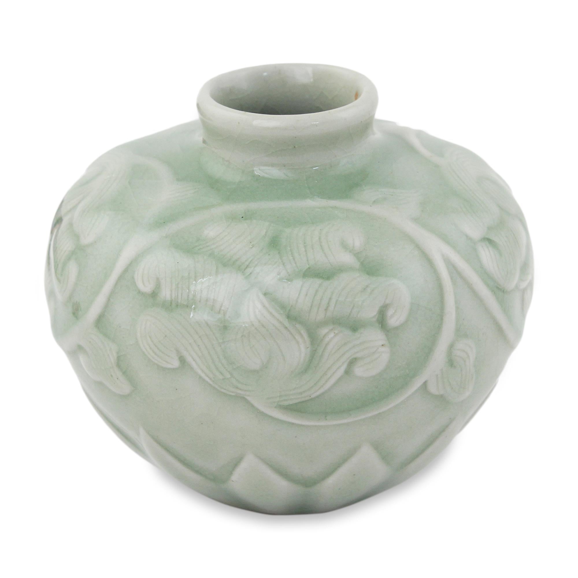 Premium Handcrafted Thai Celadon Lotus Vase – Elegant Petite Design