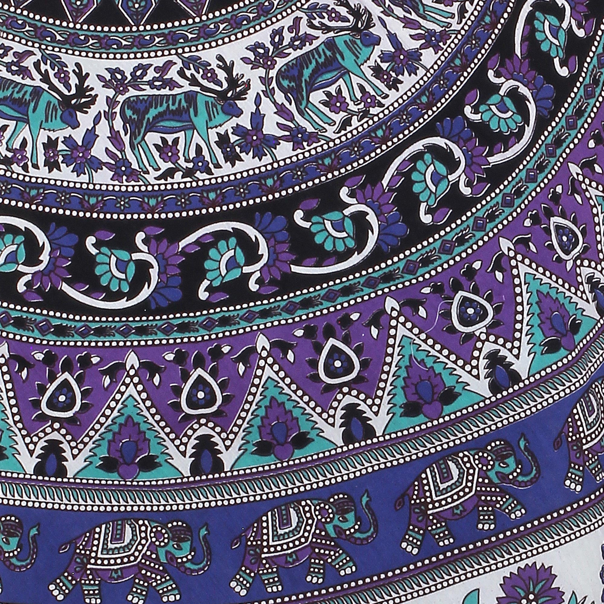 Premium Indian Cotton Mandala Roundie - Elephant & Floral Design
