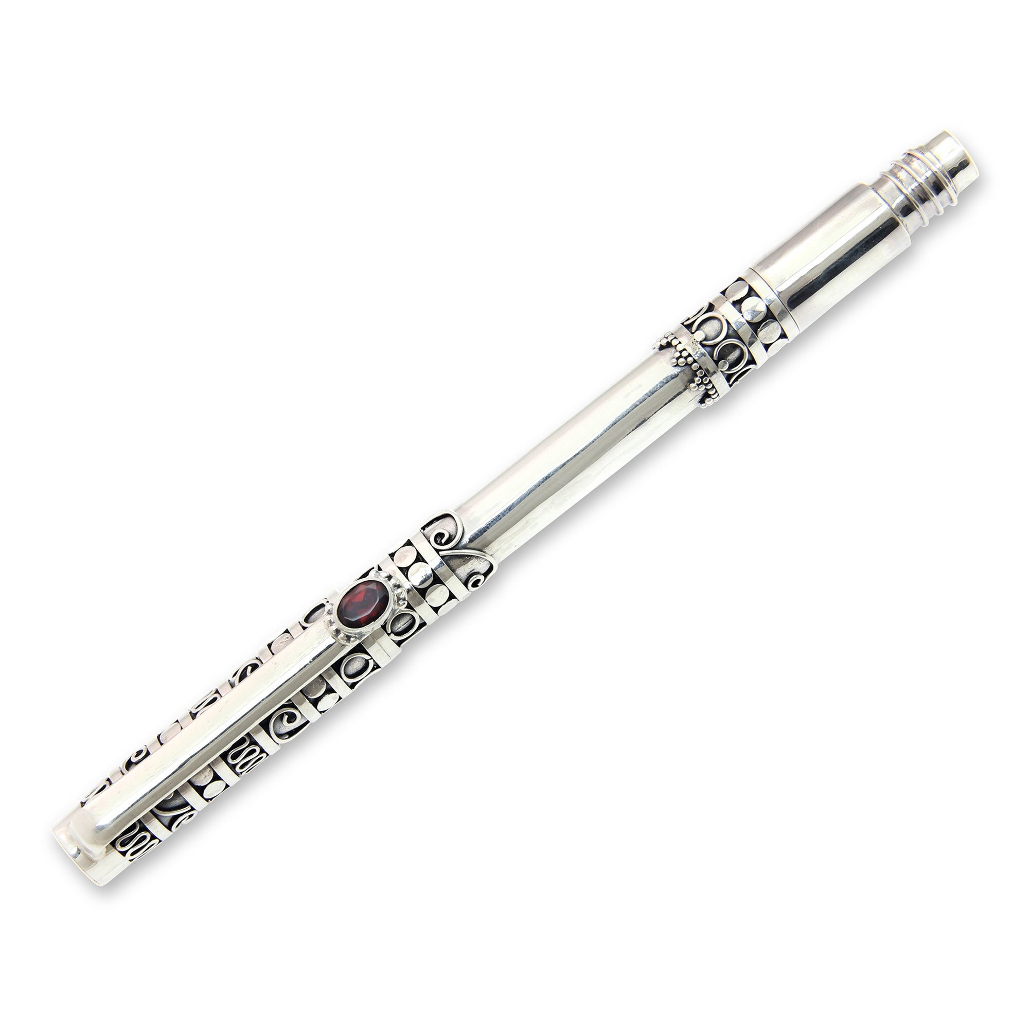 Premium Silver & Garnet Ballpoint Pen - Handmade Elegance