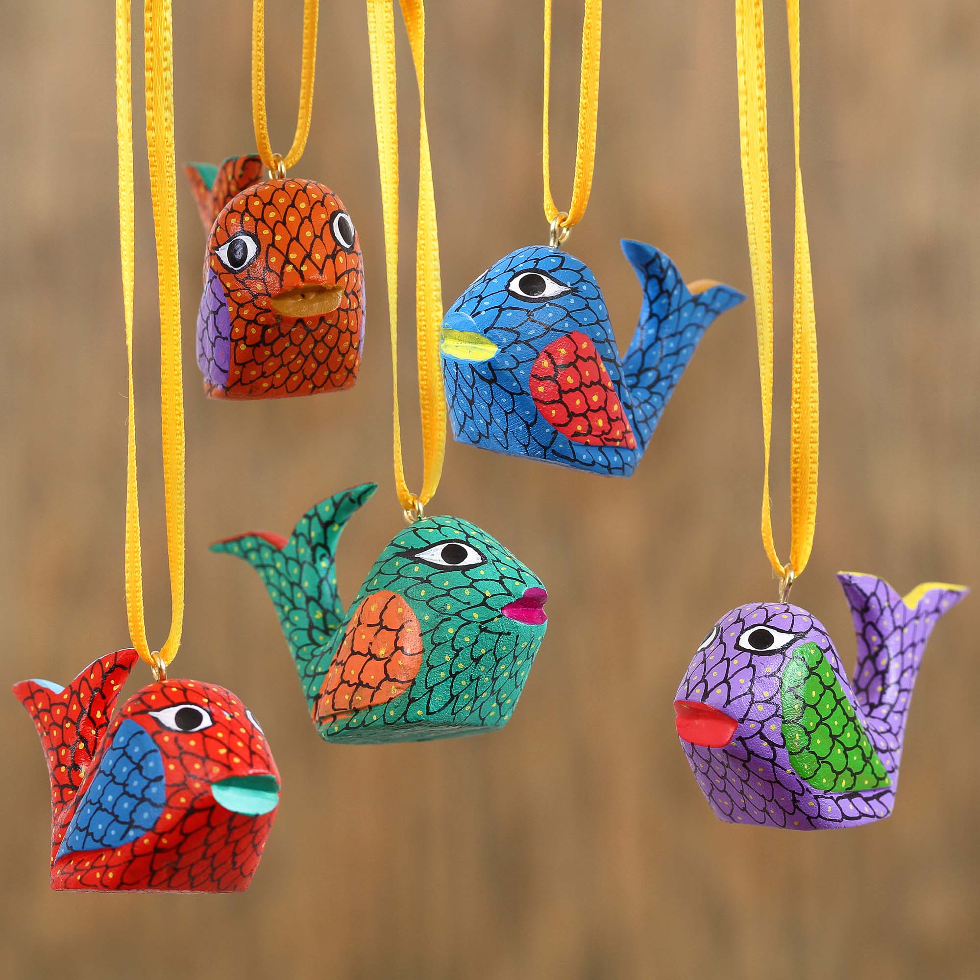 Premium Hand-Painted Alebrije Whale Ornaments - Set of 5 from Mexico