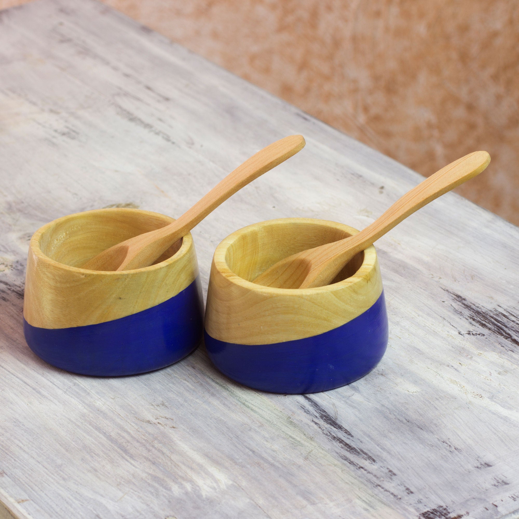 Premium Handcrafted Spicy Blue Salsa Bowls and Spoons Set