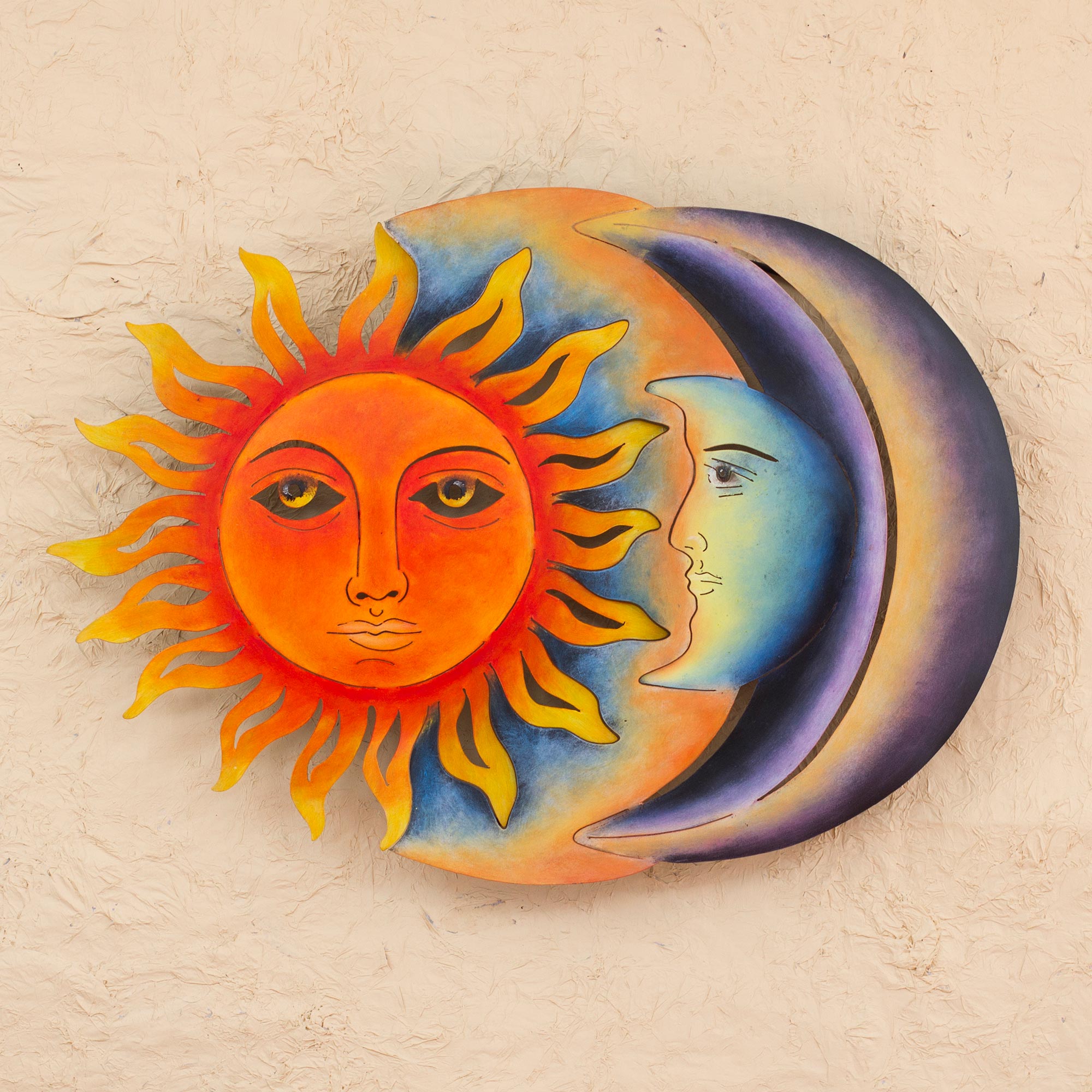 Premium Eclipse Wall Art: Handcrafted Sun & Moon Steel Sculpture in Festive Colors