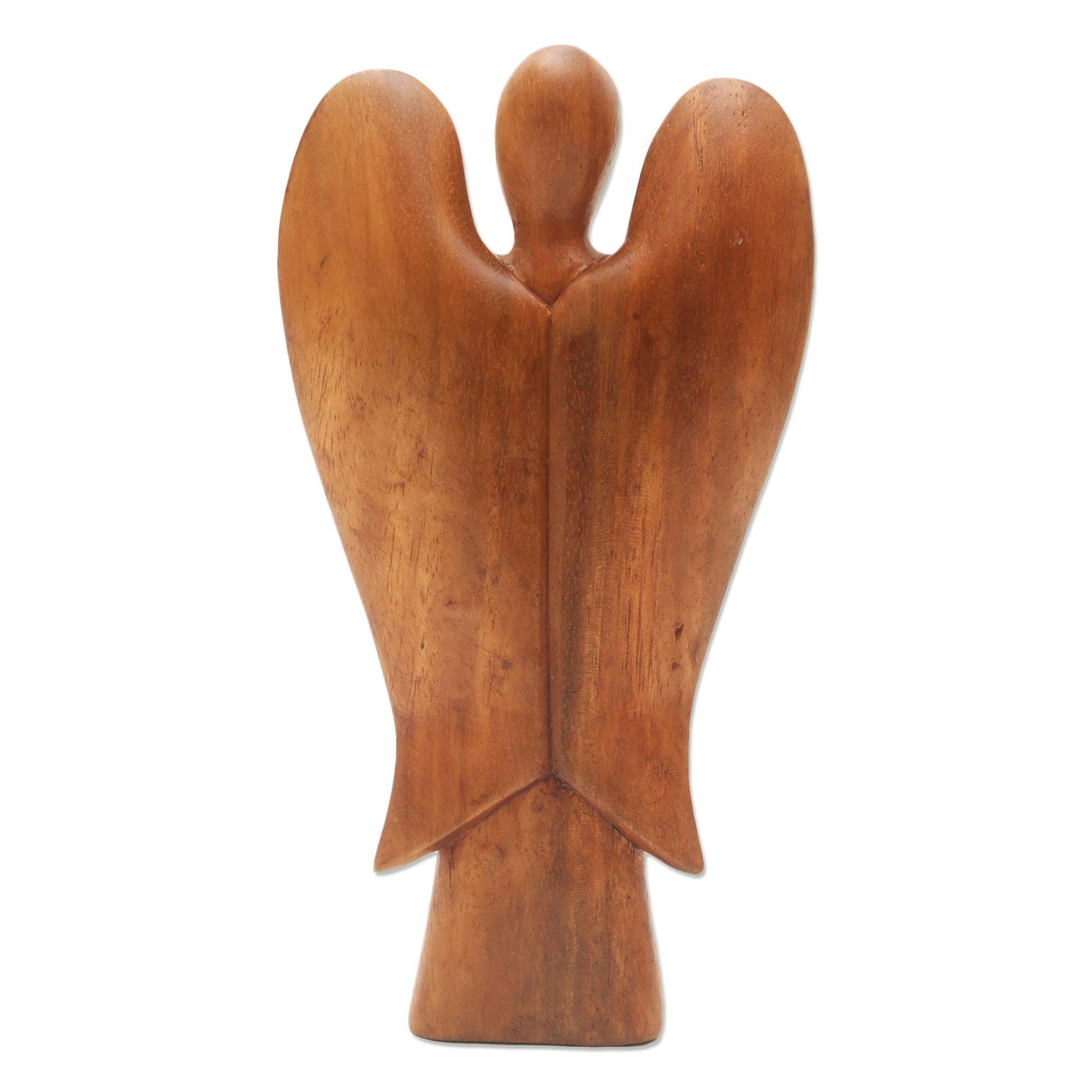Premium Angel of Peace Wood Sculpture - Handcrafted Suar Wood Art