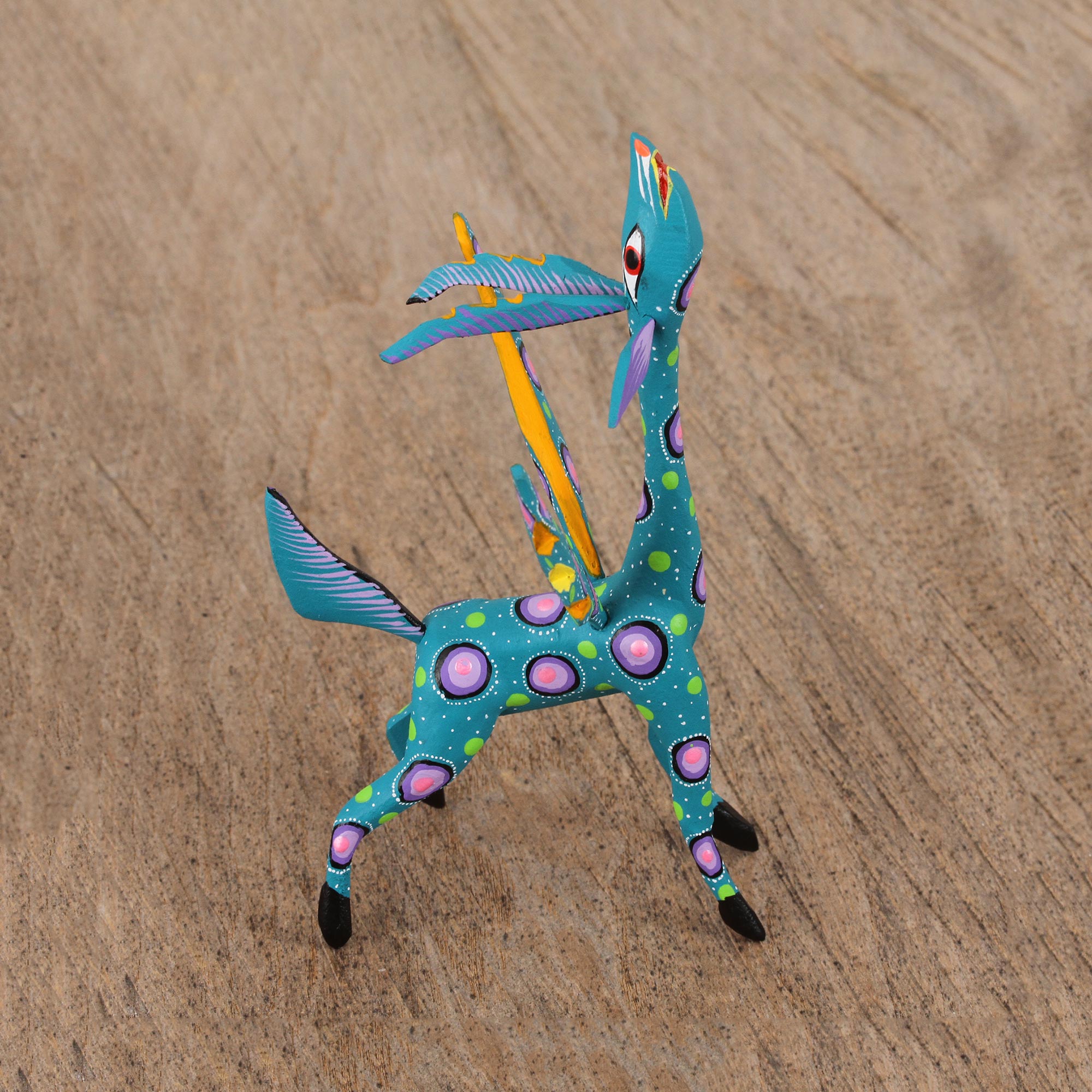 Premium Handcrafted Teal Alebrije Gazelle with Multicolor Artisan Motifs