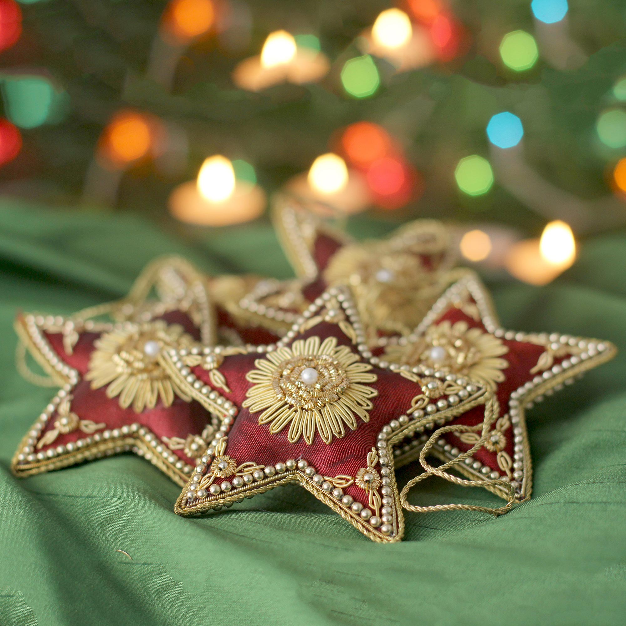 Premium Scarlet Stars Holiday Ornament Set - 5 Handcrafted Pieces