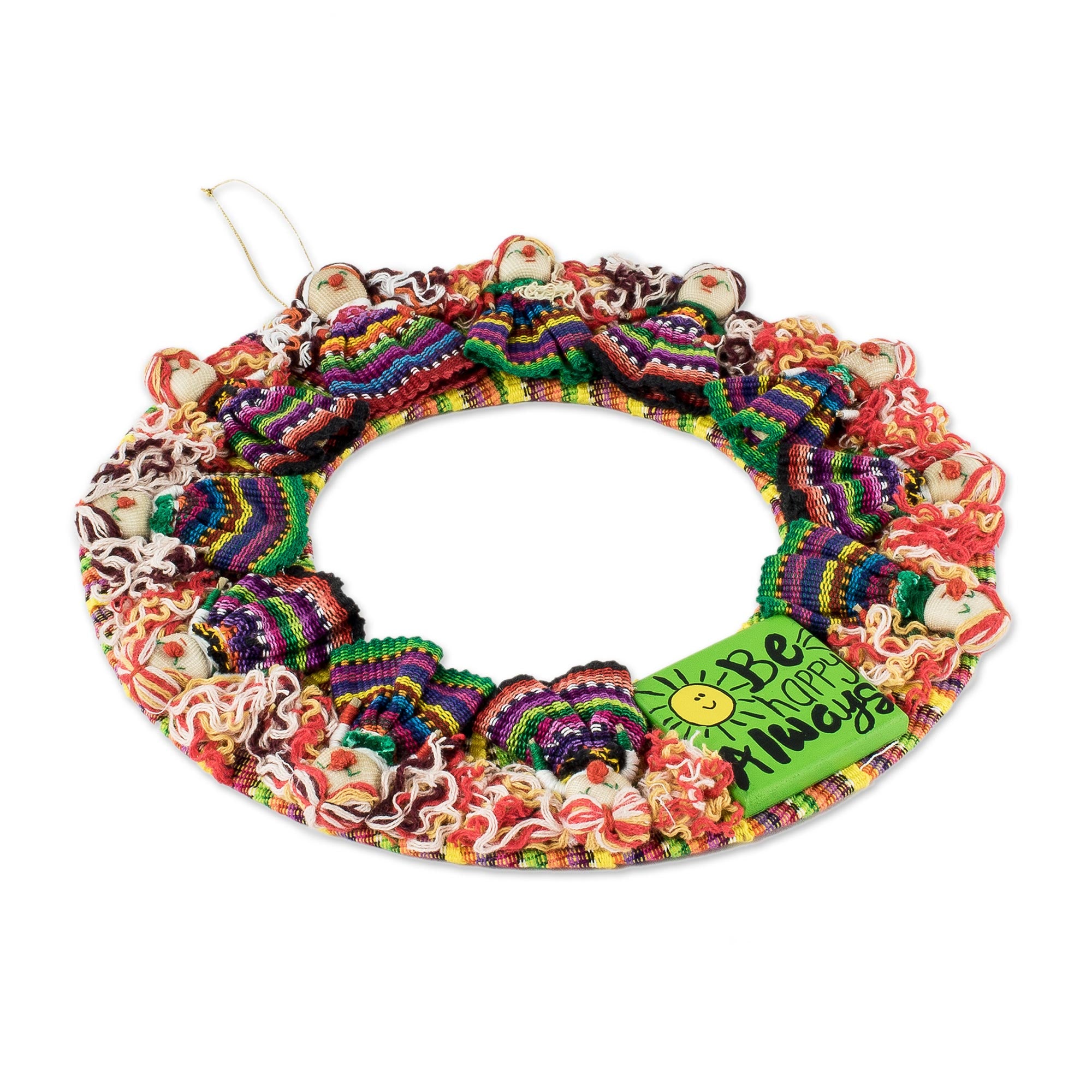 Premium Handmade Guatemalan Worry Doll Wreath - Be Happy Always