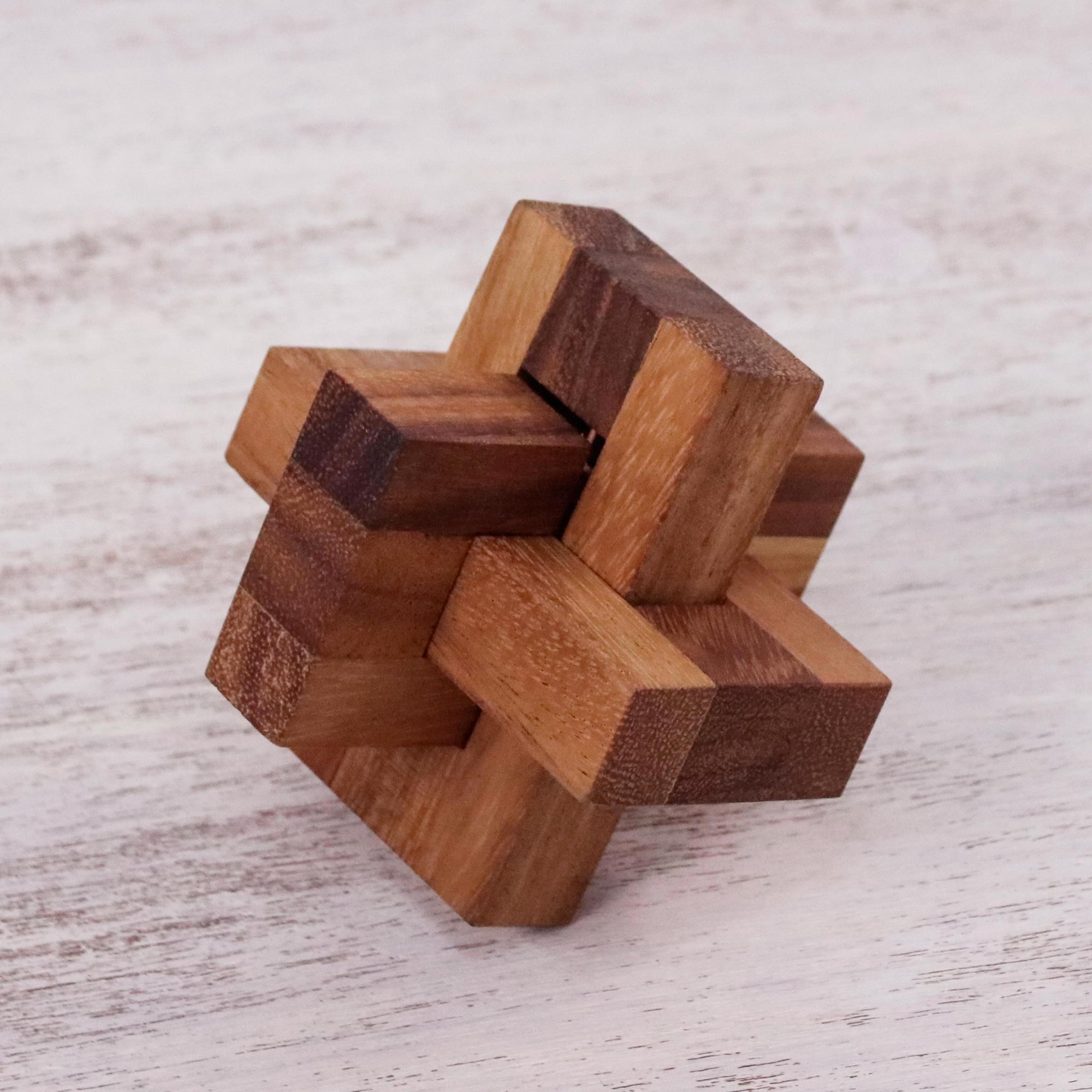 Premium Handcrafted Wooden Burr Puzzle - 'Friendly Letters' by Waraporn Khamsuk