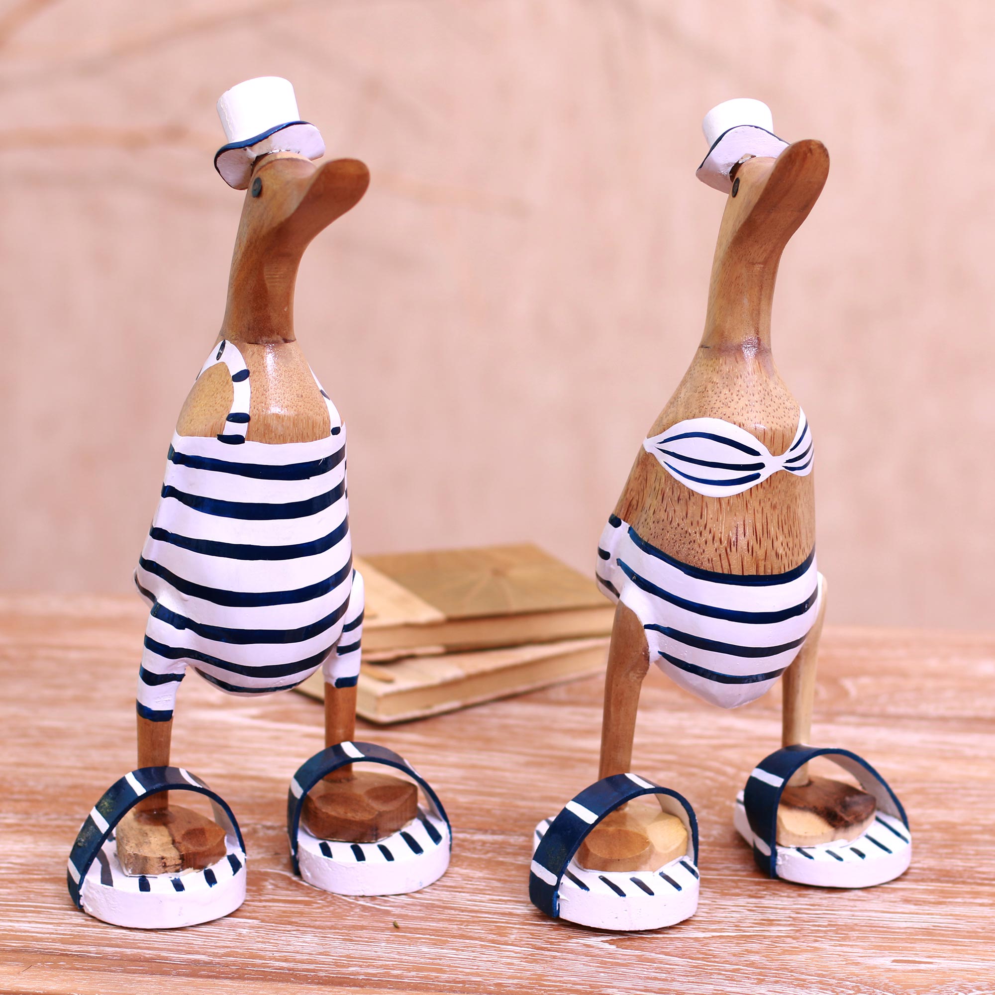 Premium Beachside Ducks Sculptures – Handcrafted Bamboo Root & Acacia Wood Pair