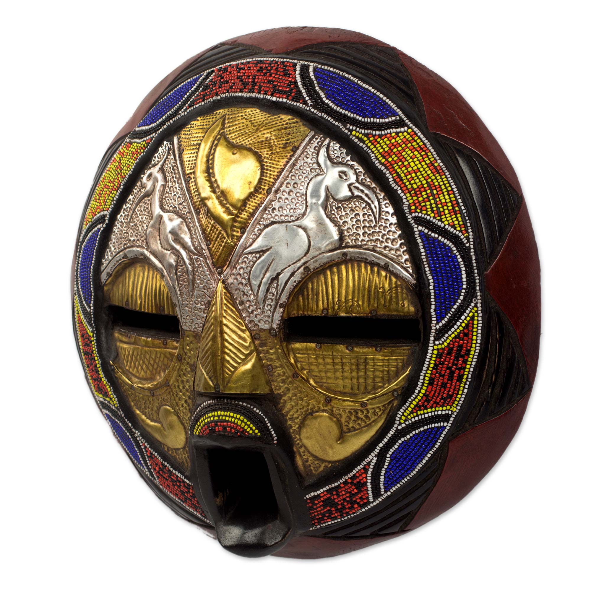 Premium Handcrafted African Wall Mask – Promise of Prosperity with Brass & Bead Accents