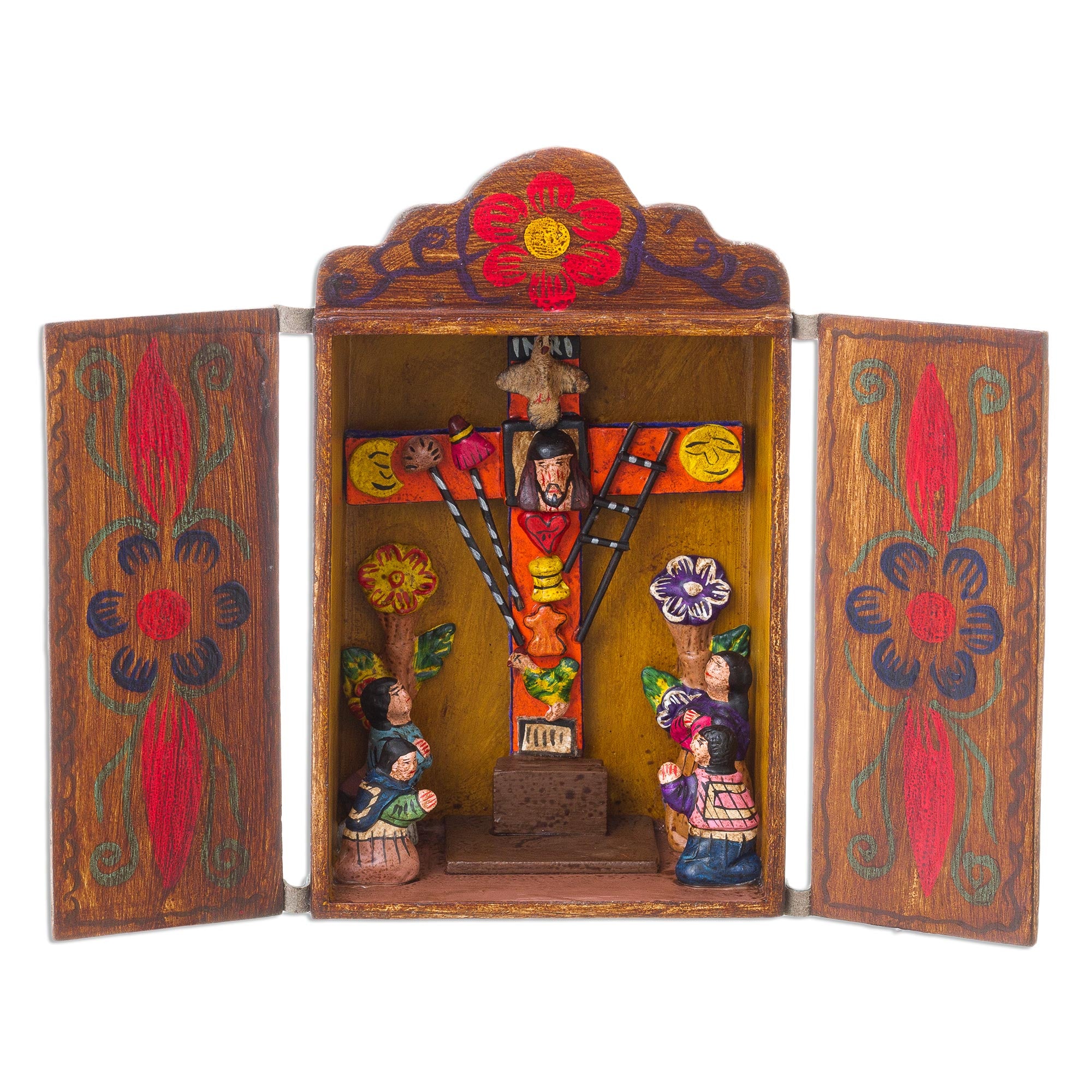 Premium Handcrafted Andean Retablo Diorama - Cross of Lamentation