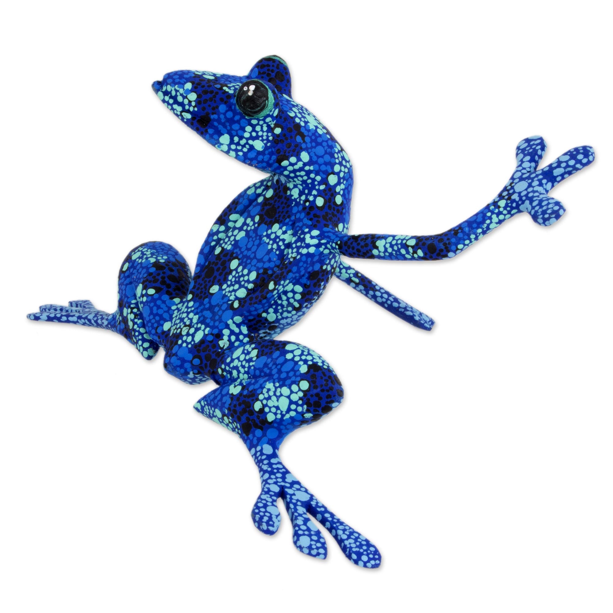 Premium Blue Dancing Frog Handcrafted Sculpture - Oaxaca Artisan Alebrije