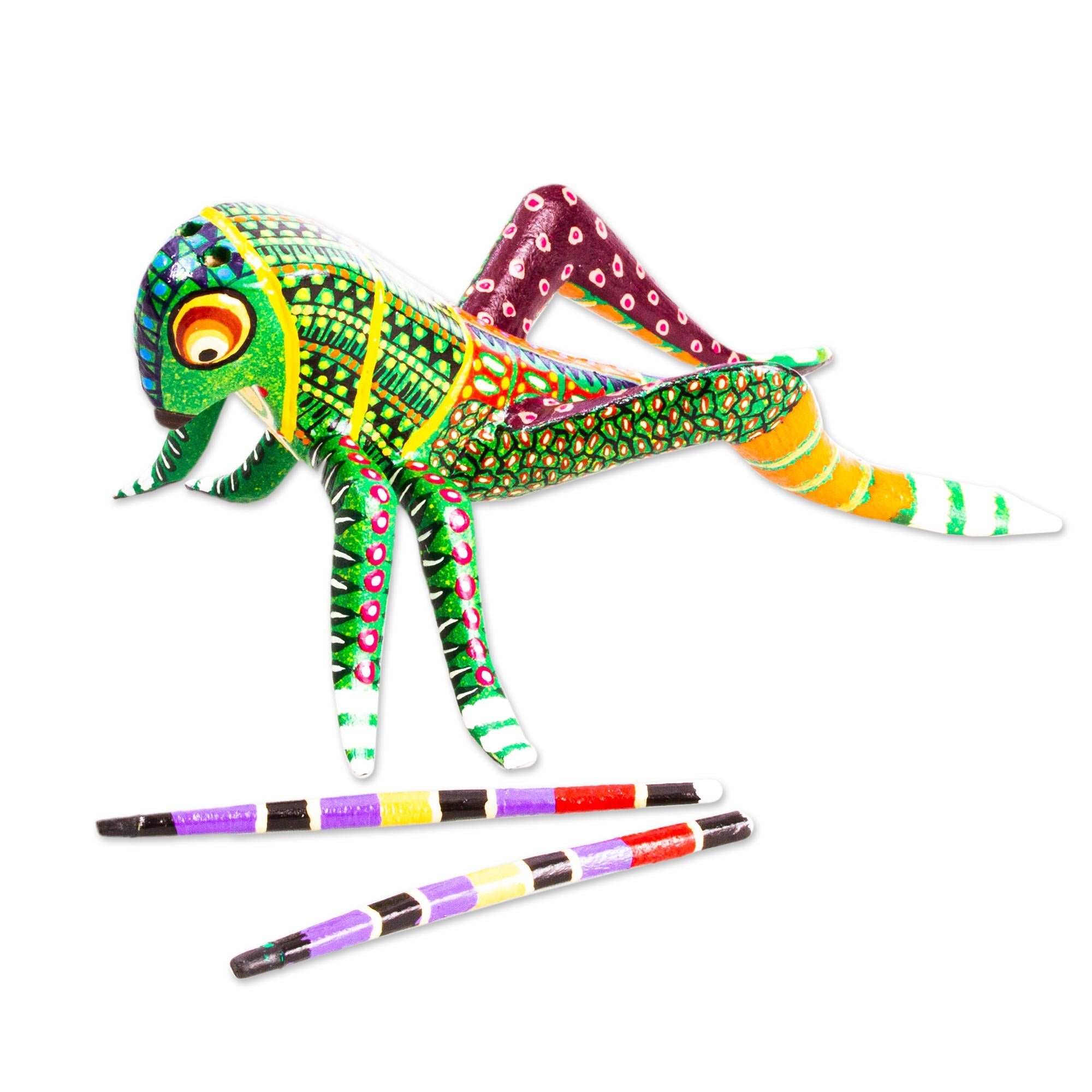 Premium Handcrafted Grasshopper Alebrije Figurine by Claudio Ojeda