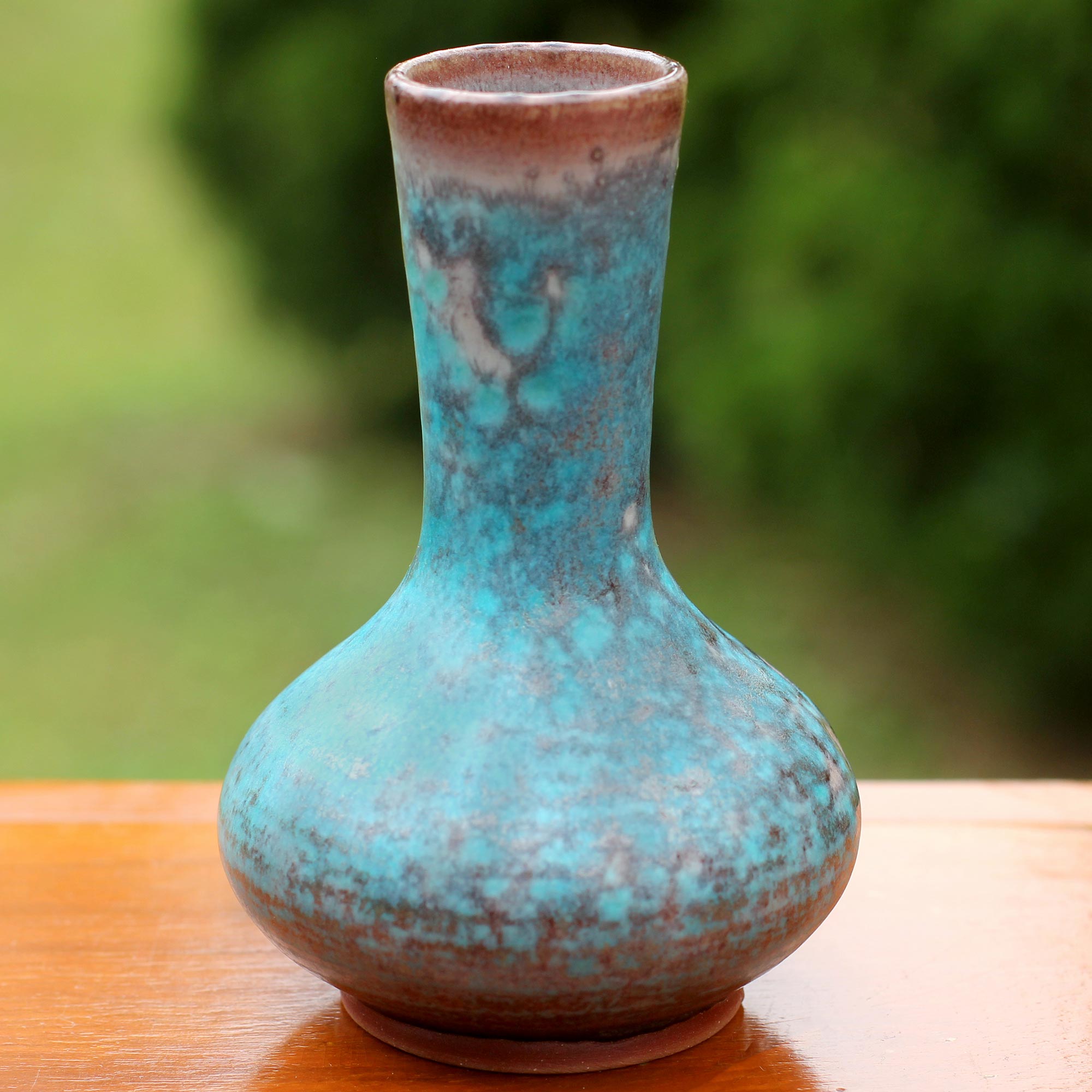 Premium Handcrafted Turquoise Celadon Bud Vase - Thai Artisan Design