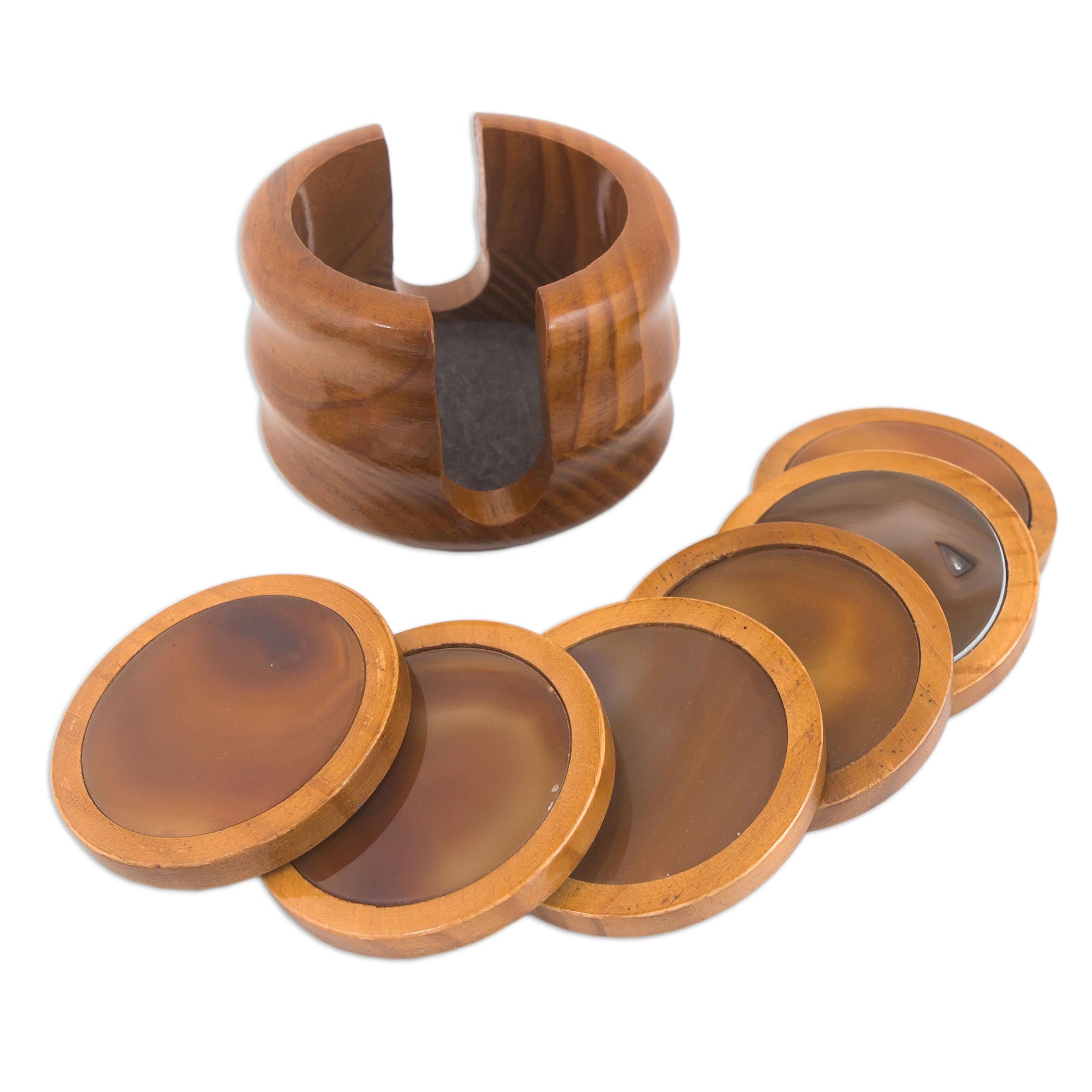 Premium Handcrafted Agate & Cedar Coasters Set of 6 with Stand