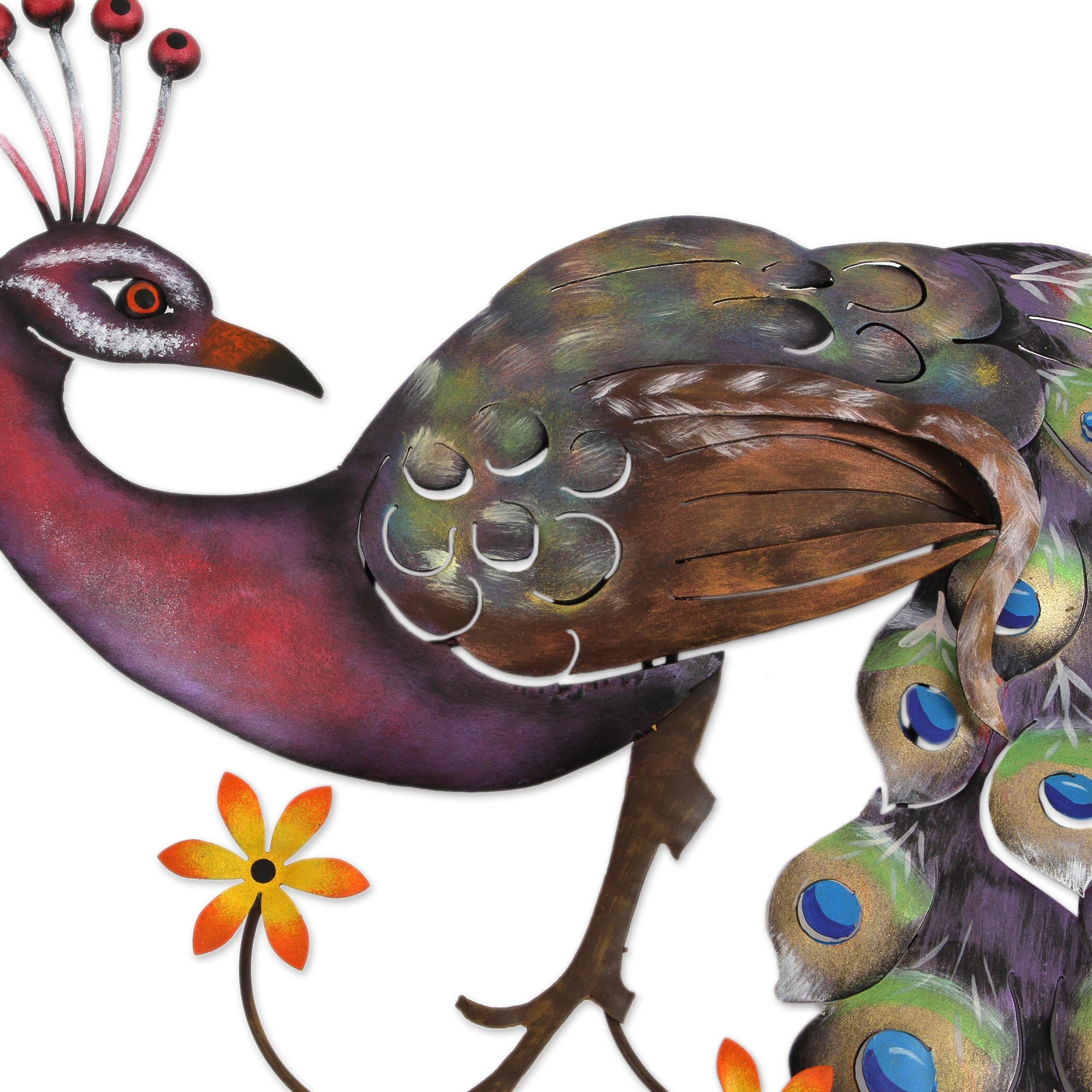 Premium Handcrafted Sunset Peacock Steel Wall Art from Mexico