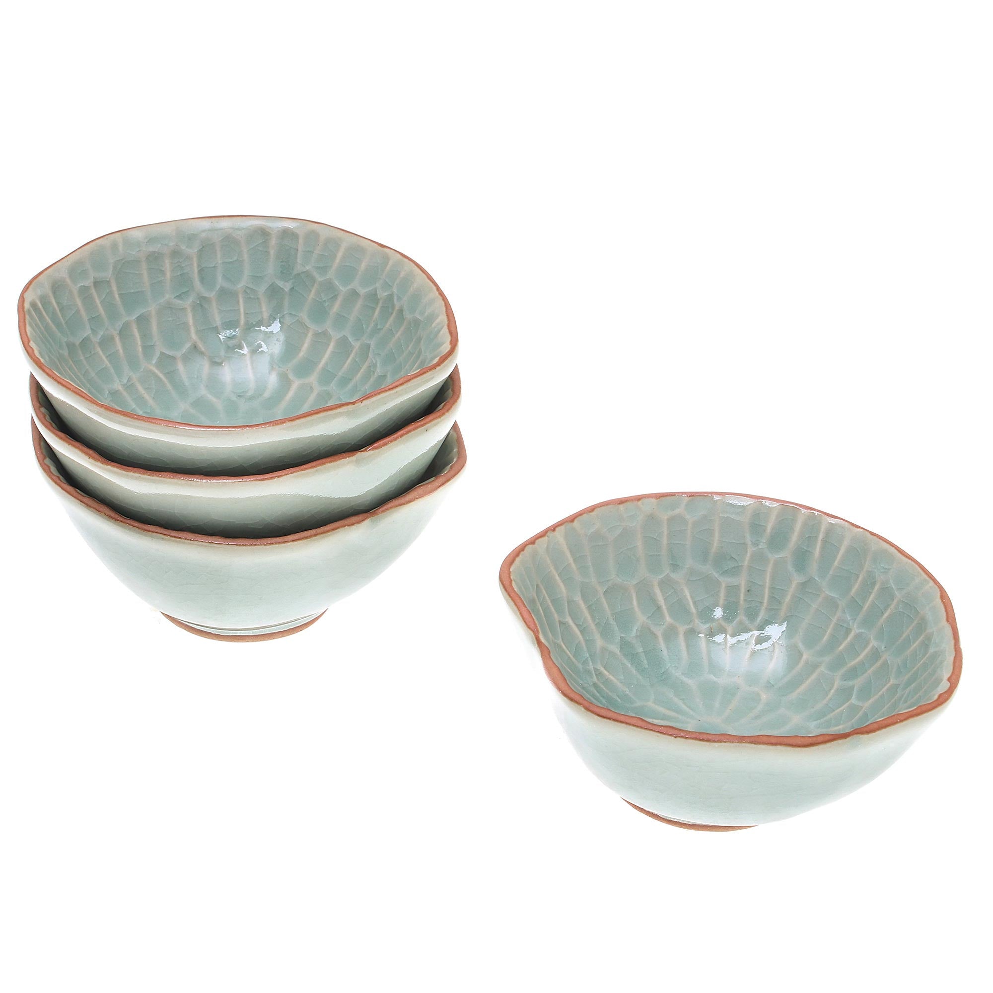 Premium Sunflower Dream Celadon Ceramic Appetizer Bowls Set of 4 - Handcrafted in Thailand