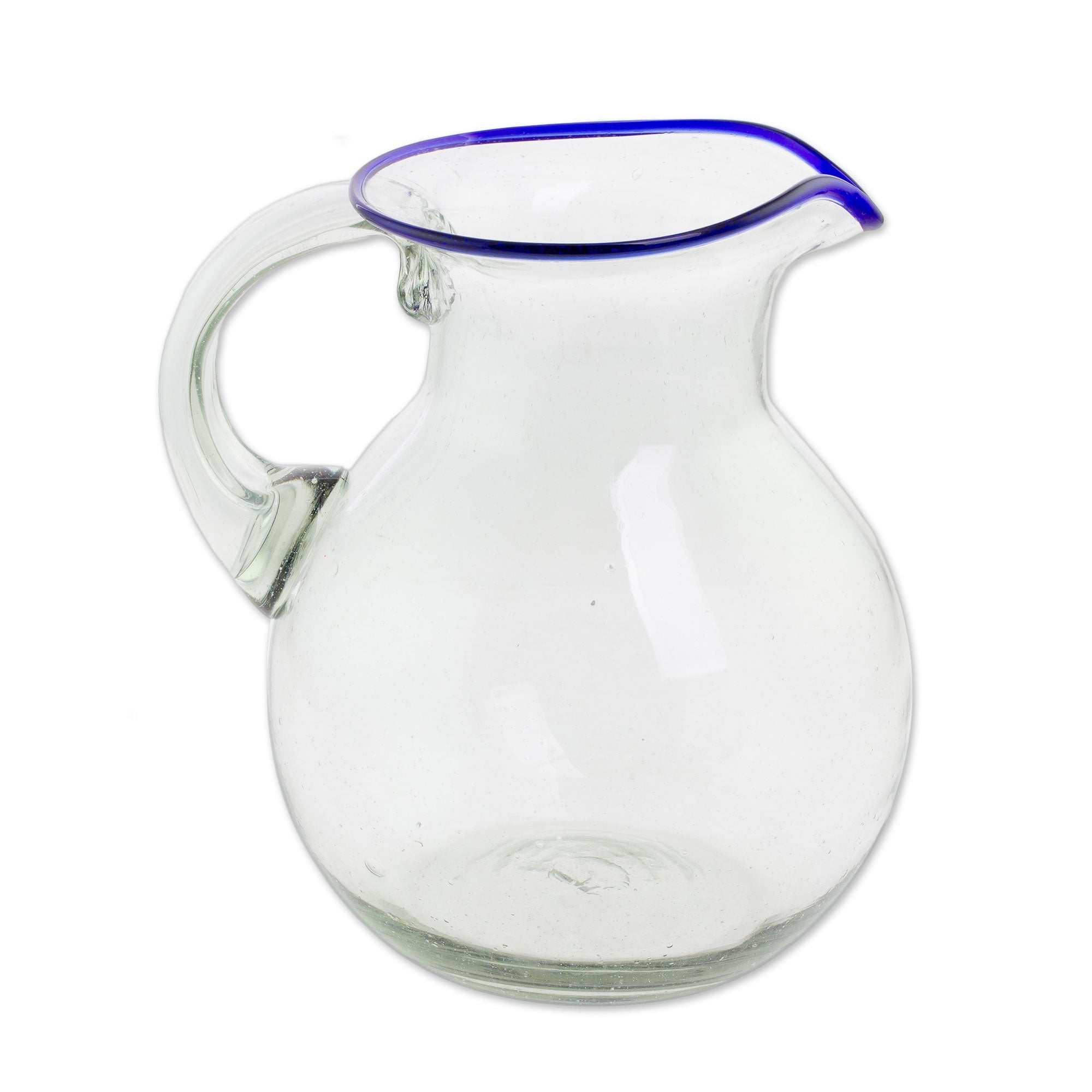Premium Handcrafted Recycled Glass Pitcher – Clear Blue Rim Design