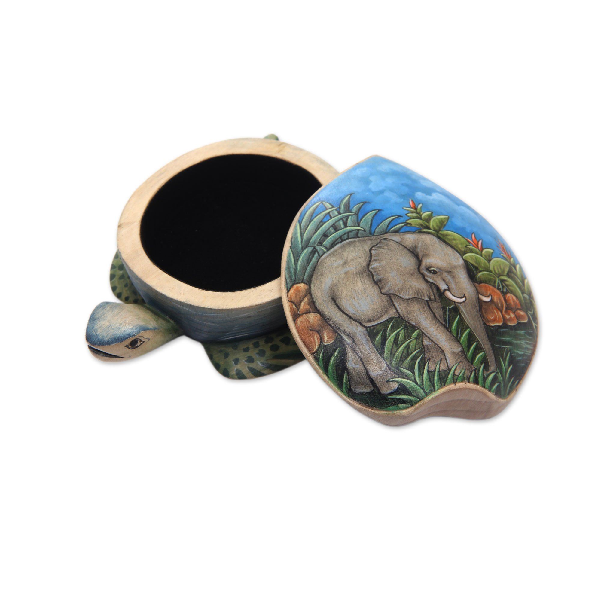 Premium Handpainted Crocodile Wood Turtle Jewelry Box - Unique Artisan Craft