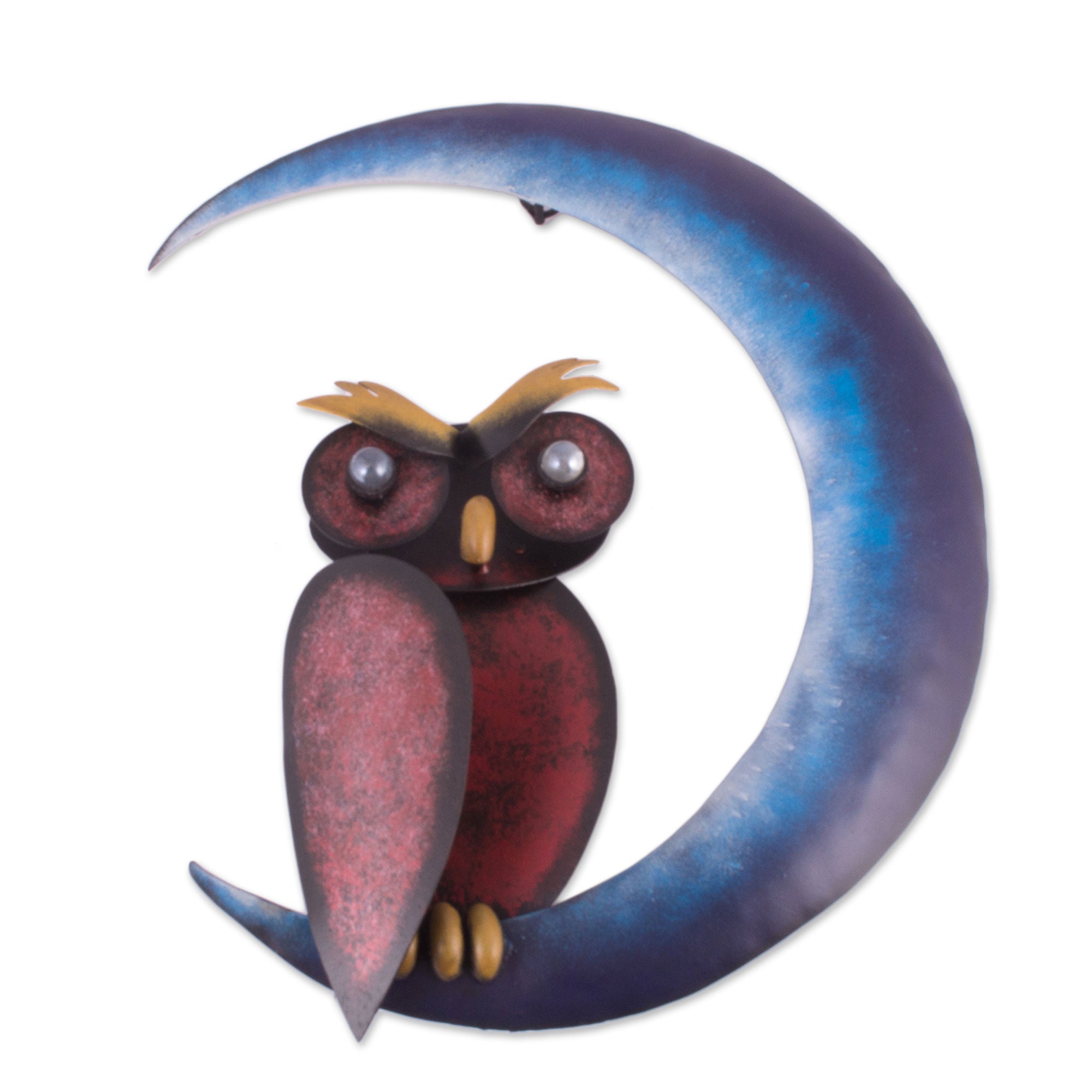 Premium Handcrafted Steel Owl and Moon Wall Sculpture - Mexican Artistry