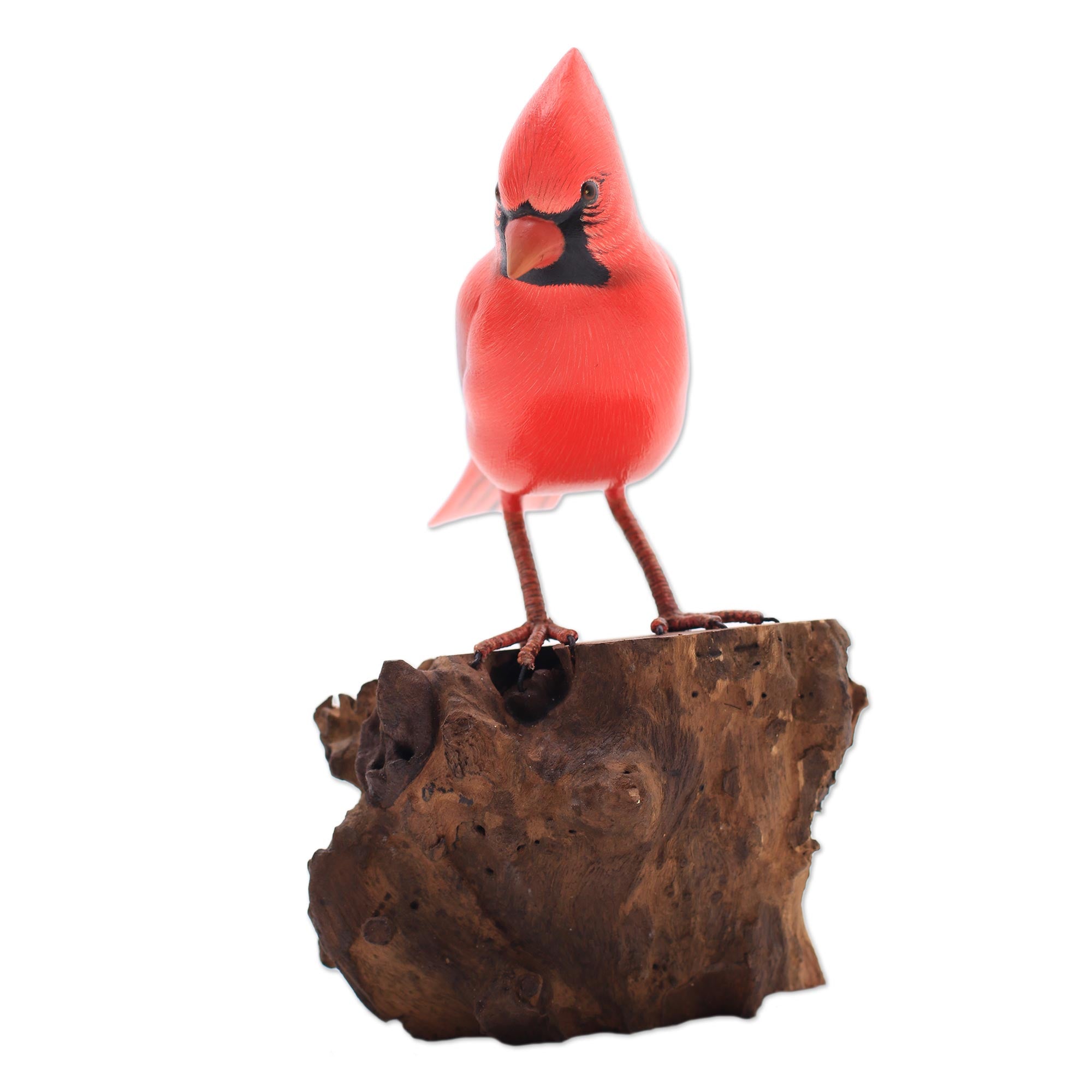 Premium Hand-Painted Virginia Cardinal Wood Sculpture – Authentic Bali Art