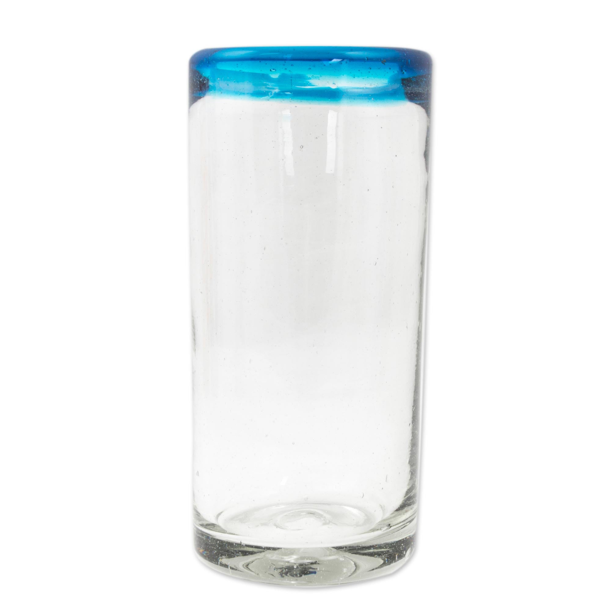 Premium Aquamarine Kiss Set - Hand Blown Aqua Rim Highball Glasses (Set of 6)