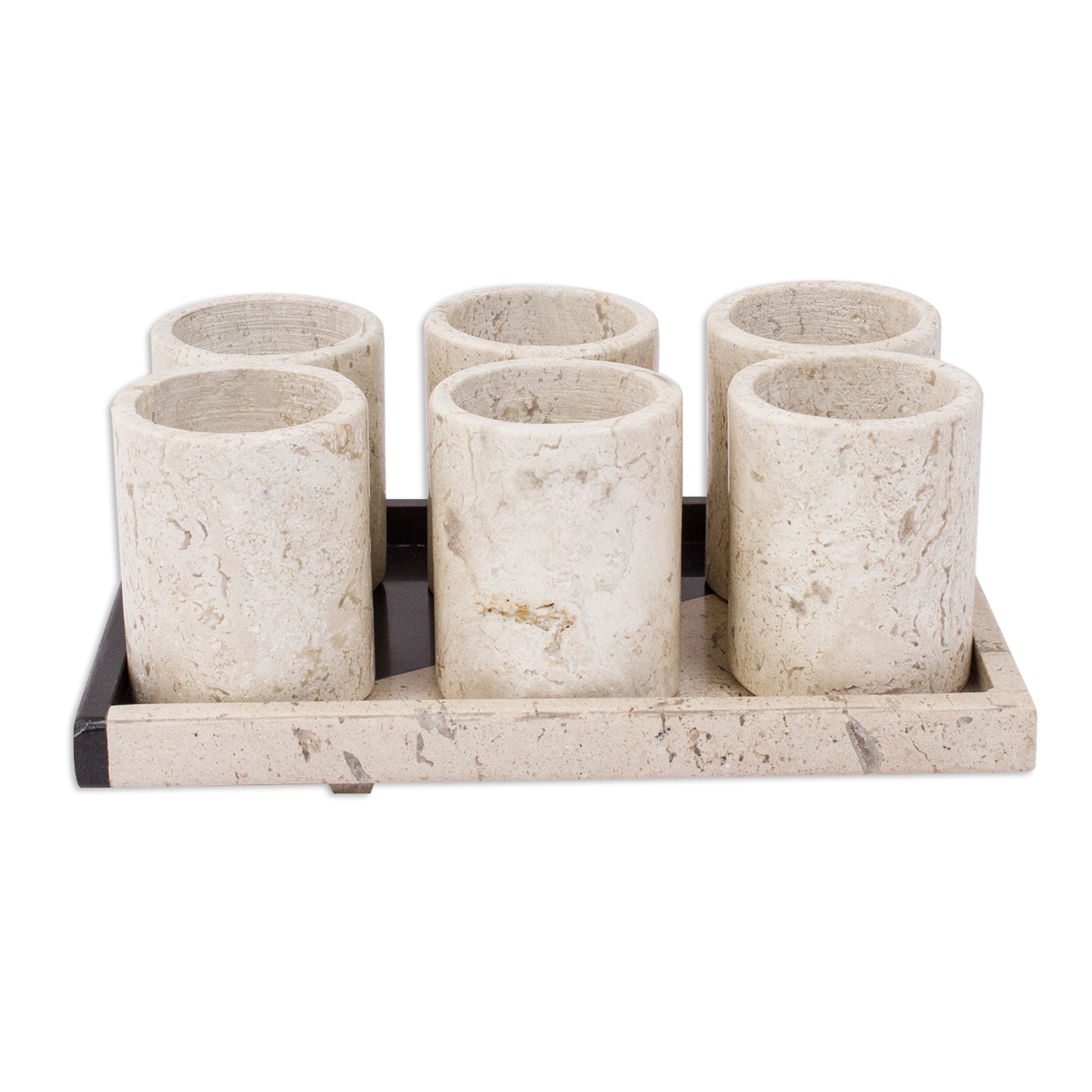 Premium Handcrafted Beige Marble Tequila Glasses with Oblique Tray - Set of 6