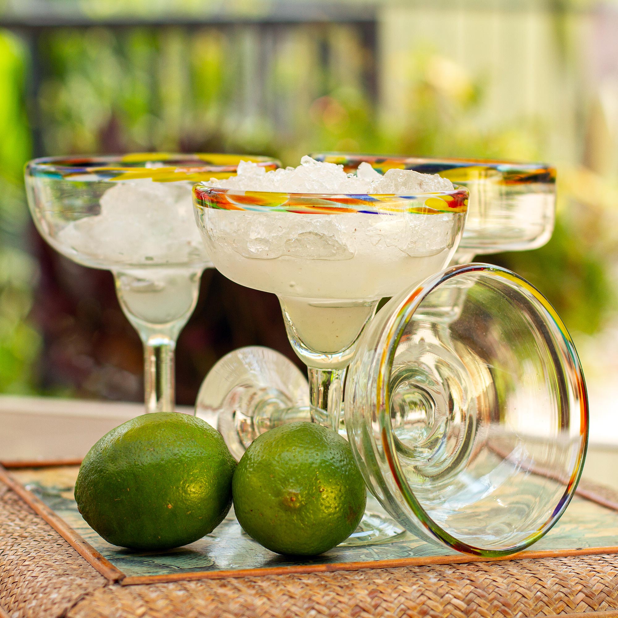 Premium Confetti Path Set of 6 Handblown Margarita Glasses - Ultimate Party Upgrade