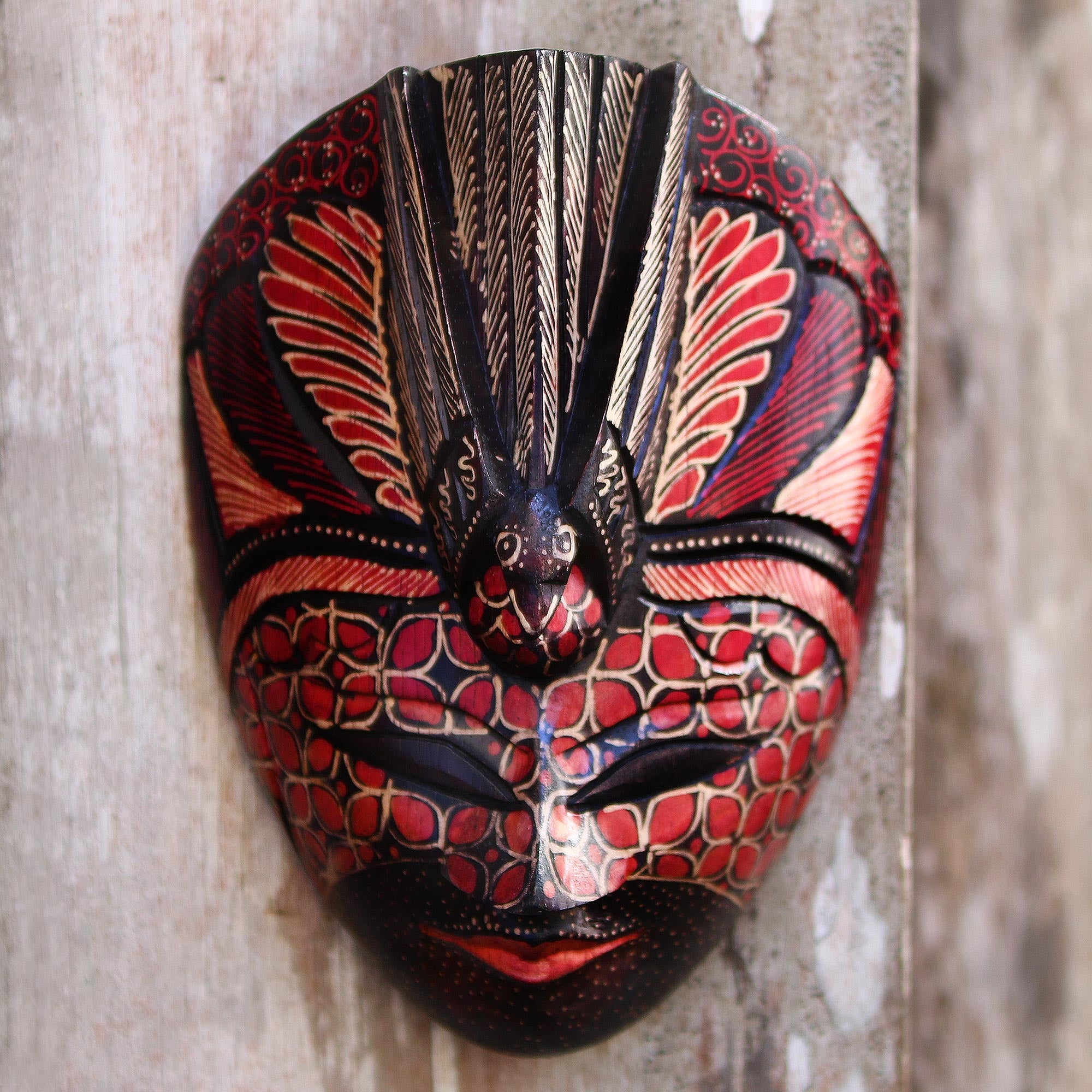 Premium Bird Lord Wood Mask - Handcrafted Batik Art from Java
