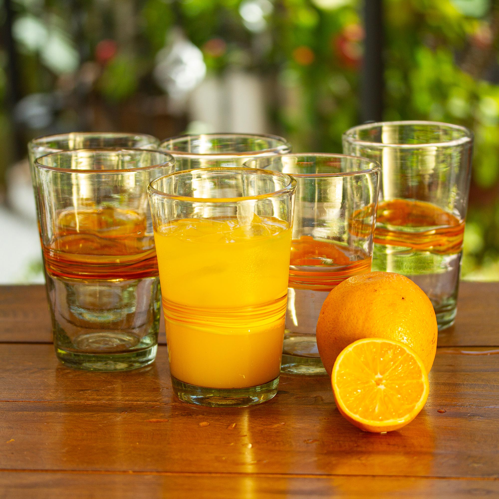 Premium Handblown Glass Sunshine Striped Tumblers - Set of 6