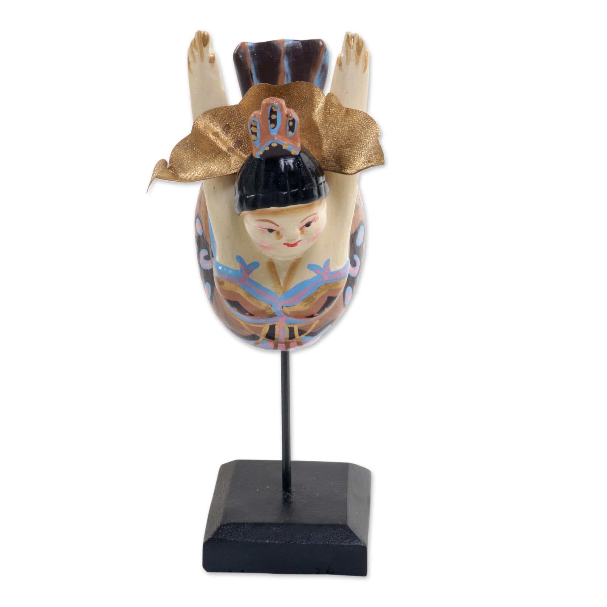 Premium Hand-Carved Peach Flying Lady Sculpture - Beige Albesia Wood Art from Indonesia