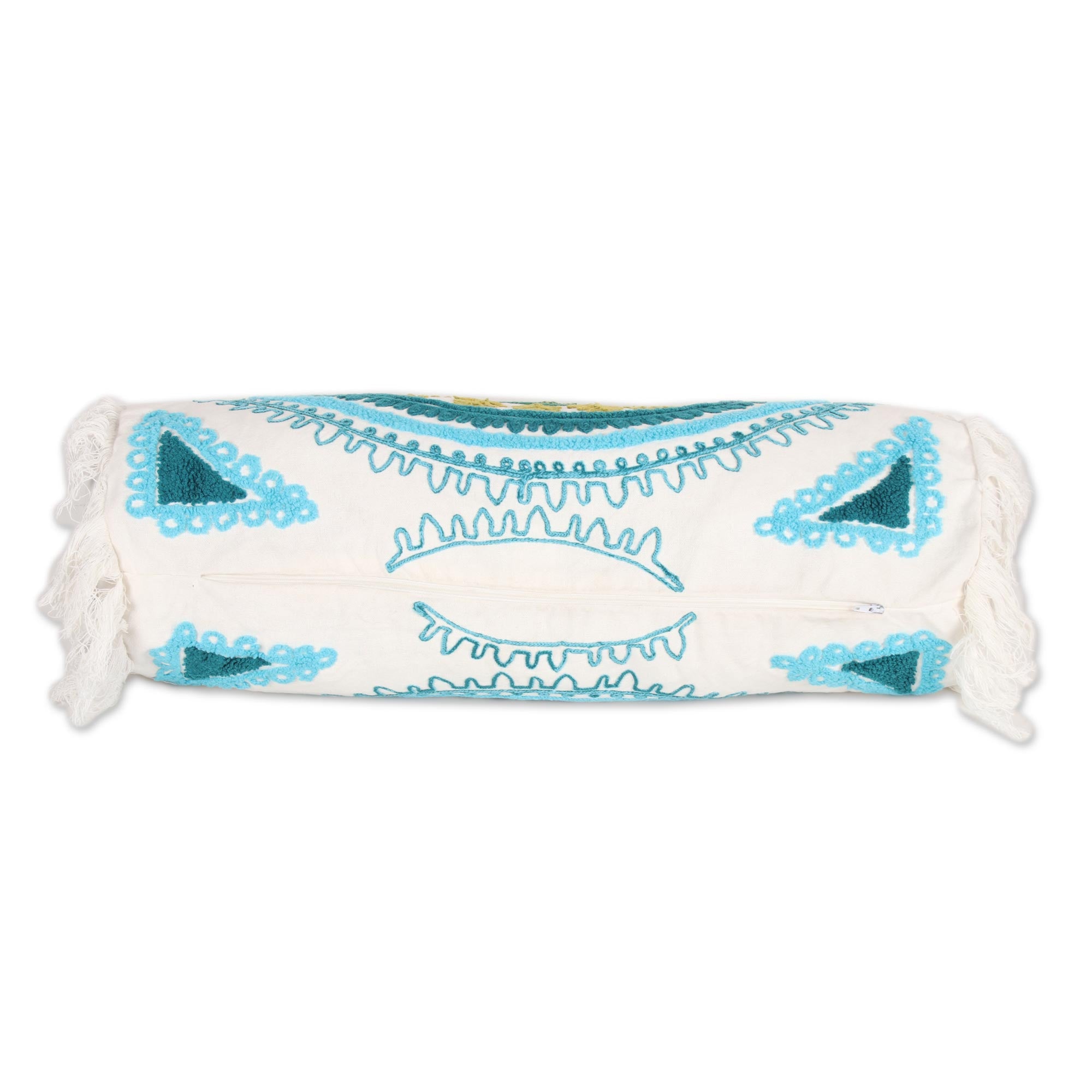 Premium Mandala Glory Bolster Cover - Handcrafted Cotton Embroidered Design from India