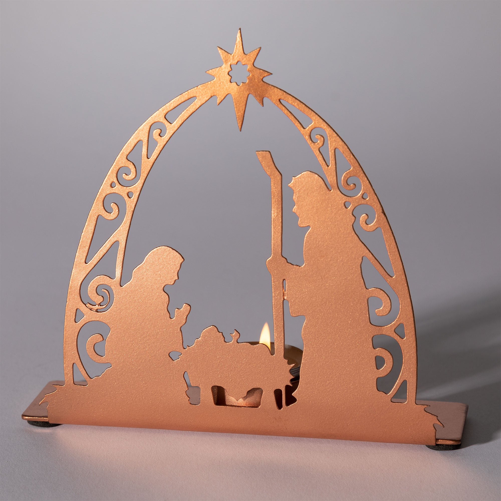 Premium Rose Gold Nativity Tea Light Candle Holder - Handcrafted Elegance