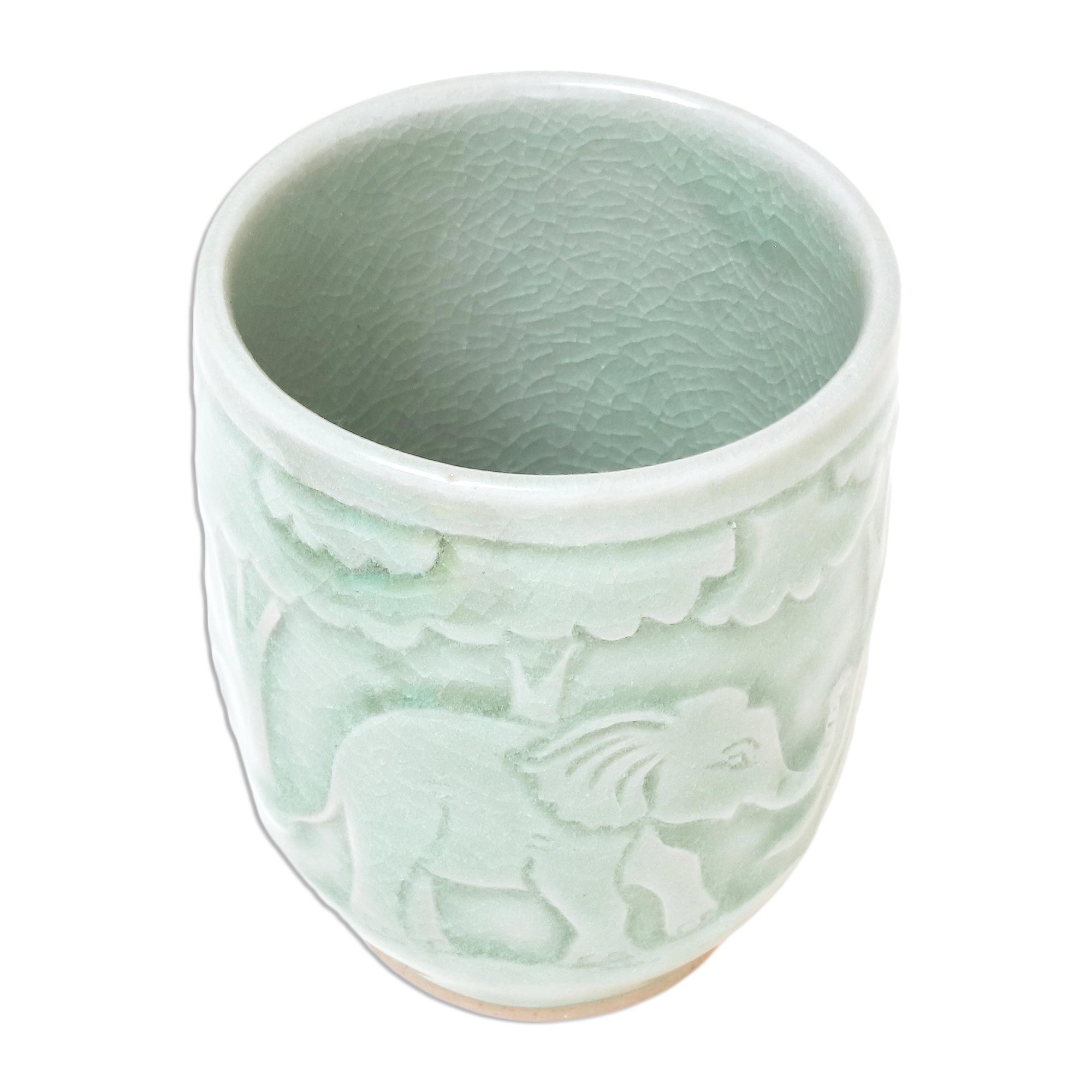 Premium Elephant Forest Celadon Teacup – Handcrafted Ceramic Art from Thailand