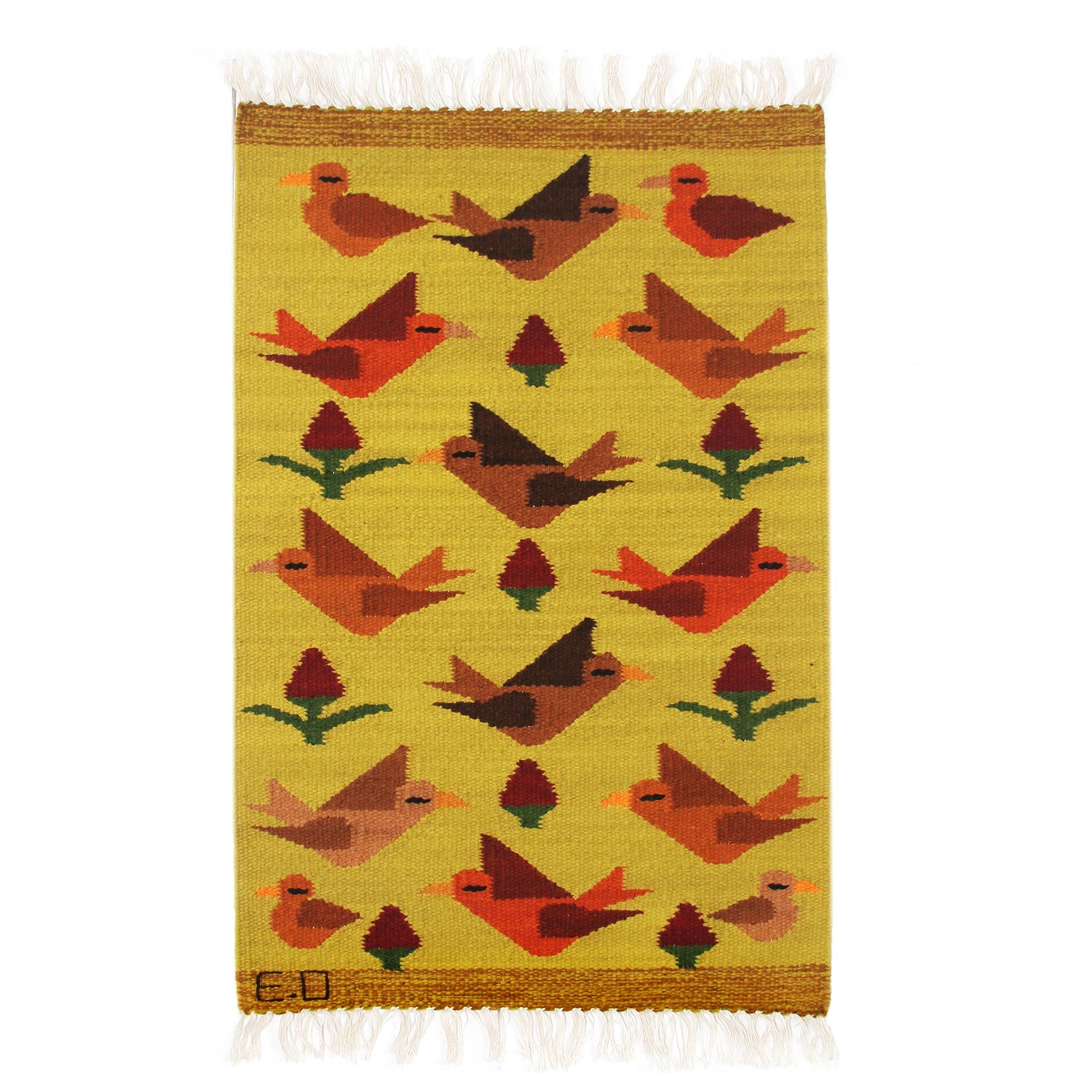 Premium Peruvian Handwoven Wool Rug - Birds on the Wing