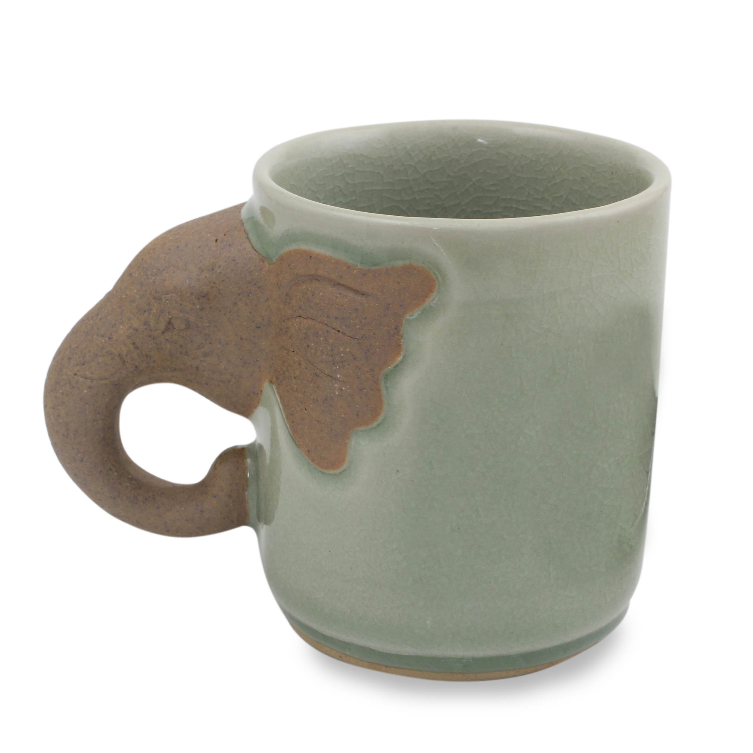 Premium Celadon Ceramic Elephant Mug – Ultimate Thai-Inspired Design