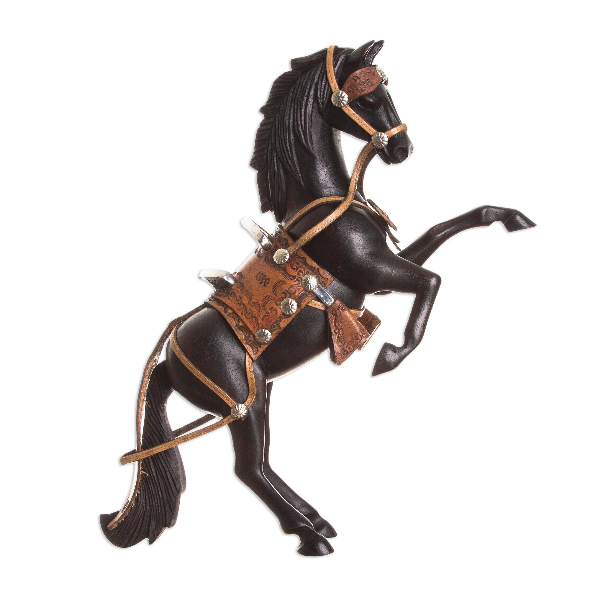 Premium Hand-Carved Cedar & Leather Horse Sculpture - Wild Elegance