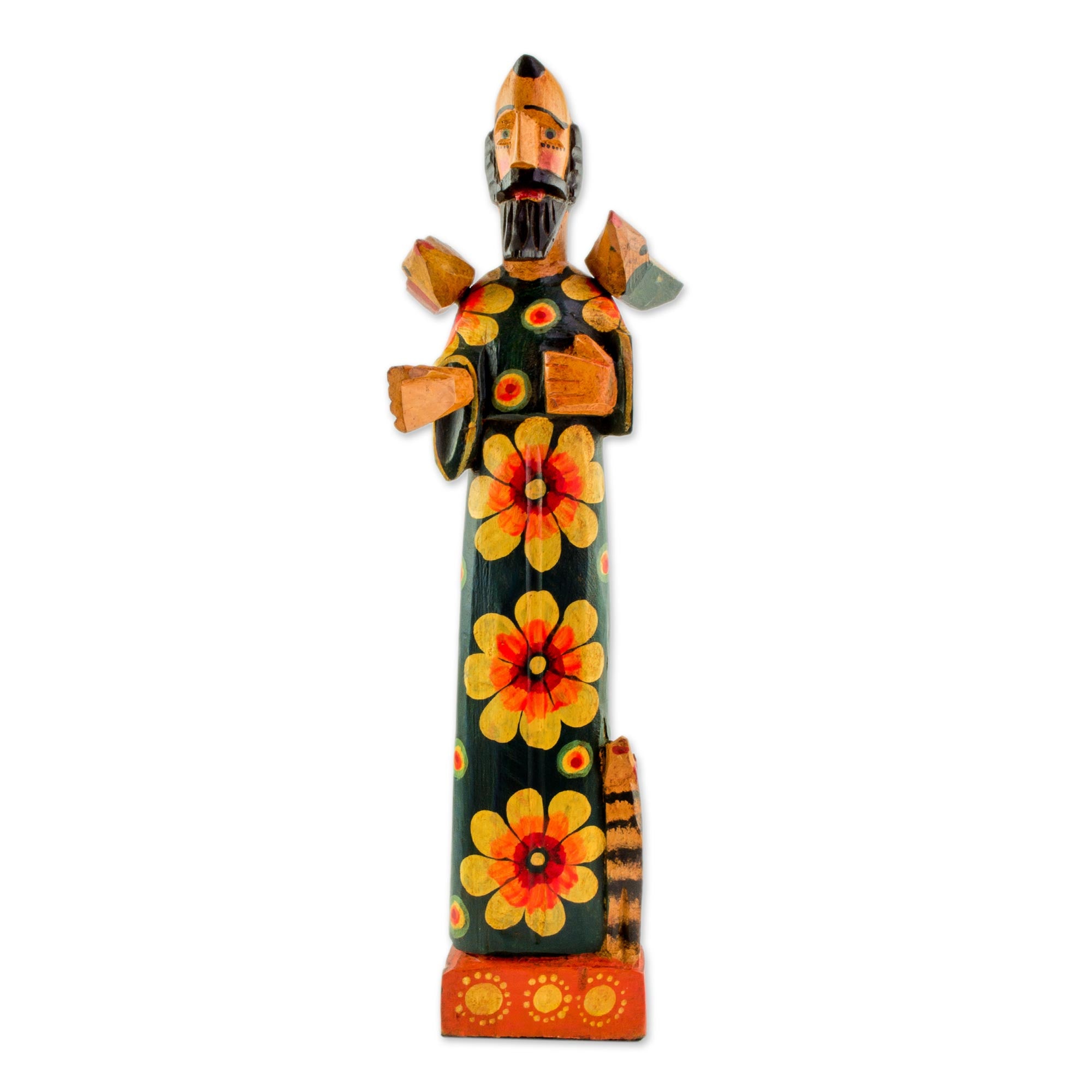 Premium Hand-Painted Saint Francis Pinewood Sculpture with Removable Birds