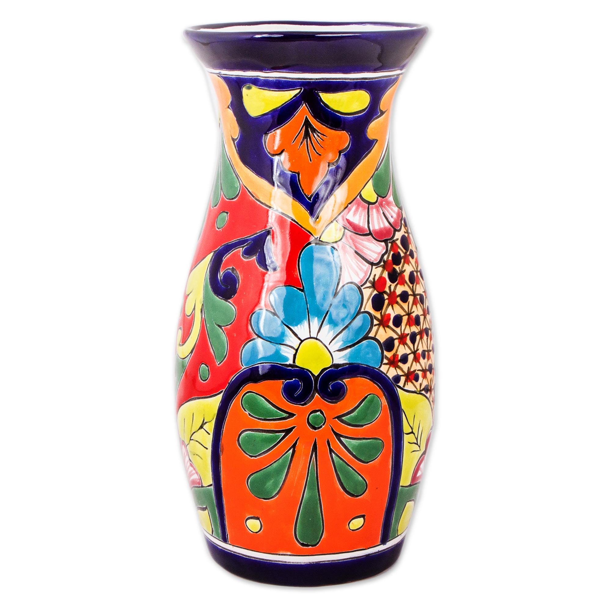 Premium Handcrafted Talavera Ceramic Vase - Colorful Floral Artisan Design
