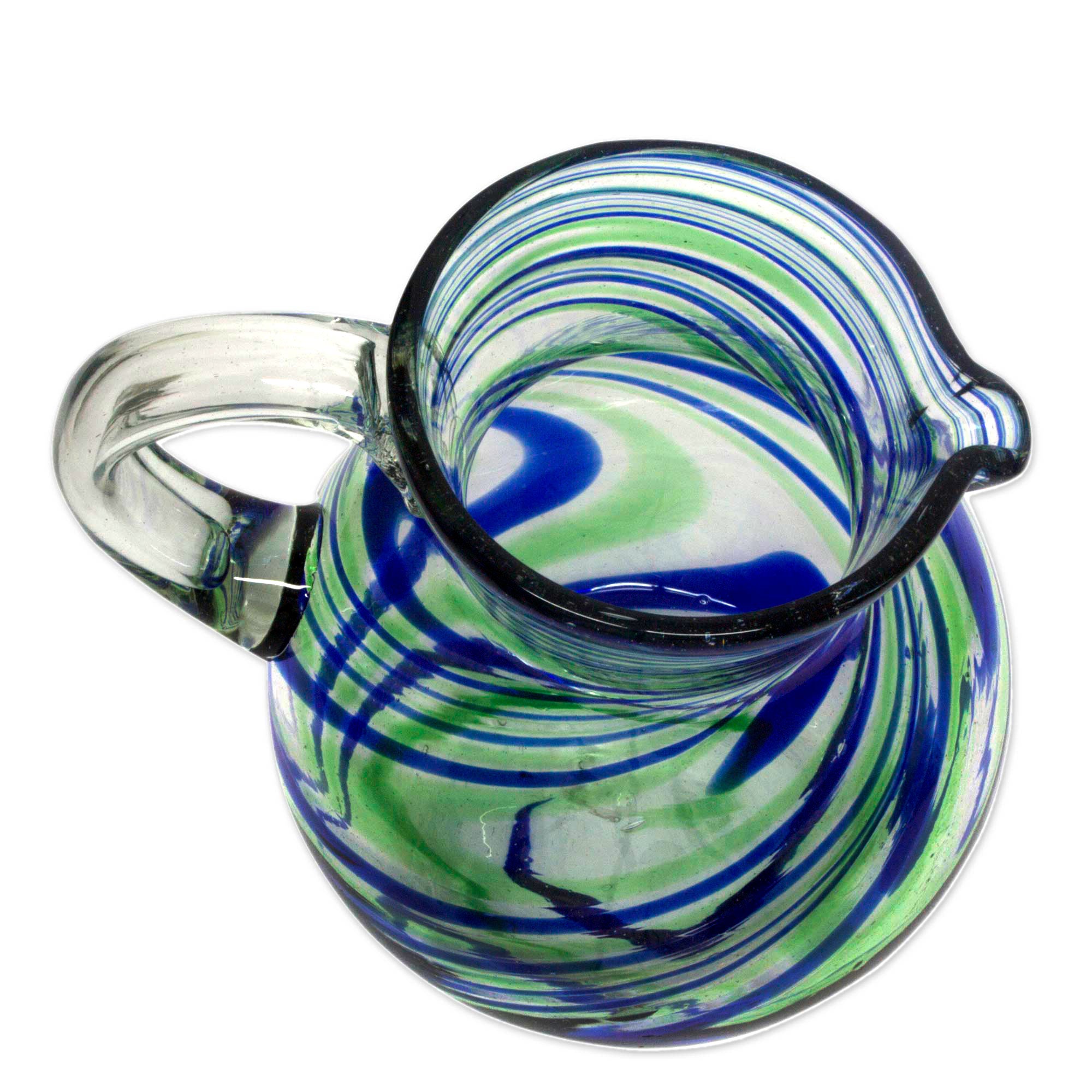 Premium Handcrafted Blue & Green Swirl Glass Pitcher - 84 oz | Artisan Mexican Design