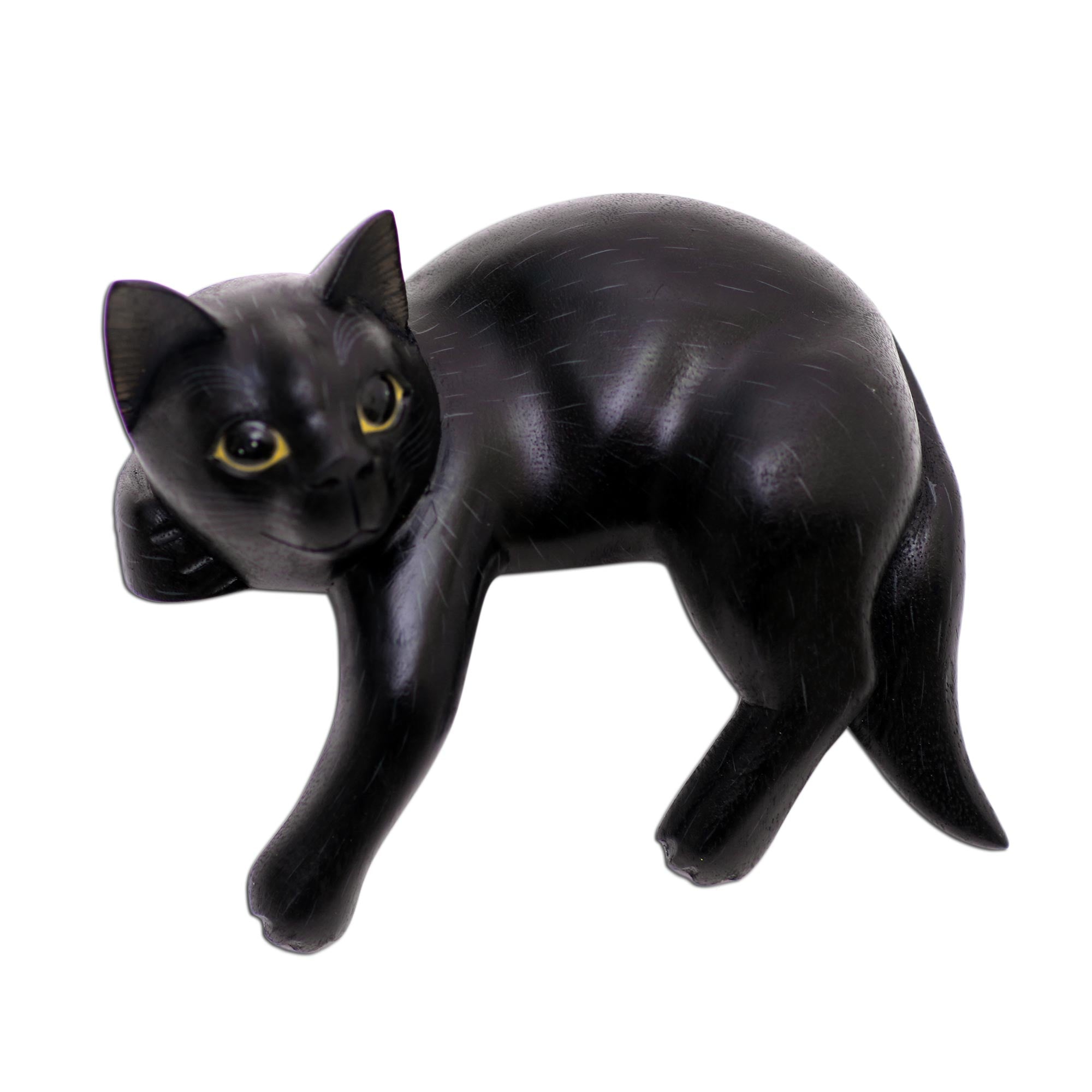 Premium Balinese Black Cat Sculpture - Handcrafted & Signed