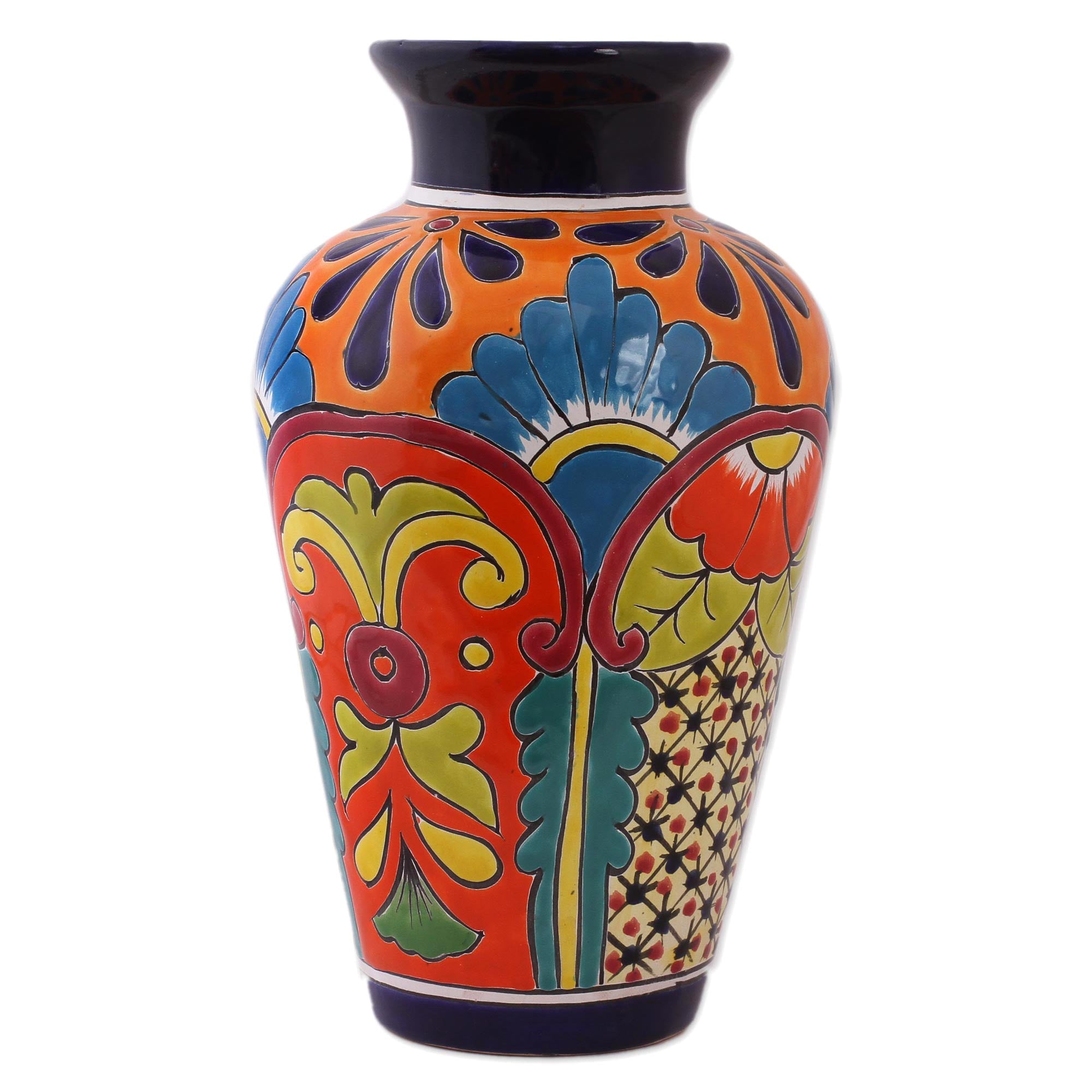 Premium Handcrafted Talavera-Style Ceramic Vase - Vibrant Floral Design