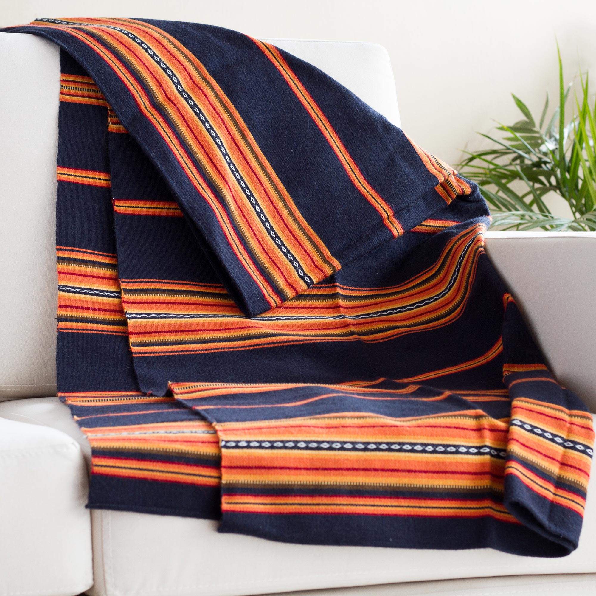 Premium Inca Comfort Handwoven Alpaca Throw - Midnight & Sunrise