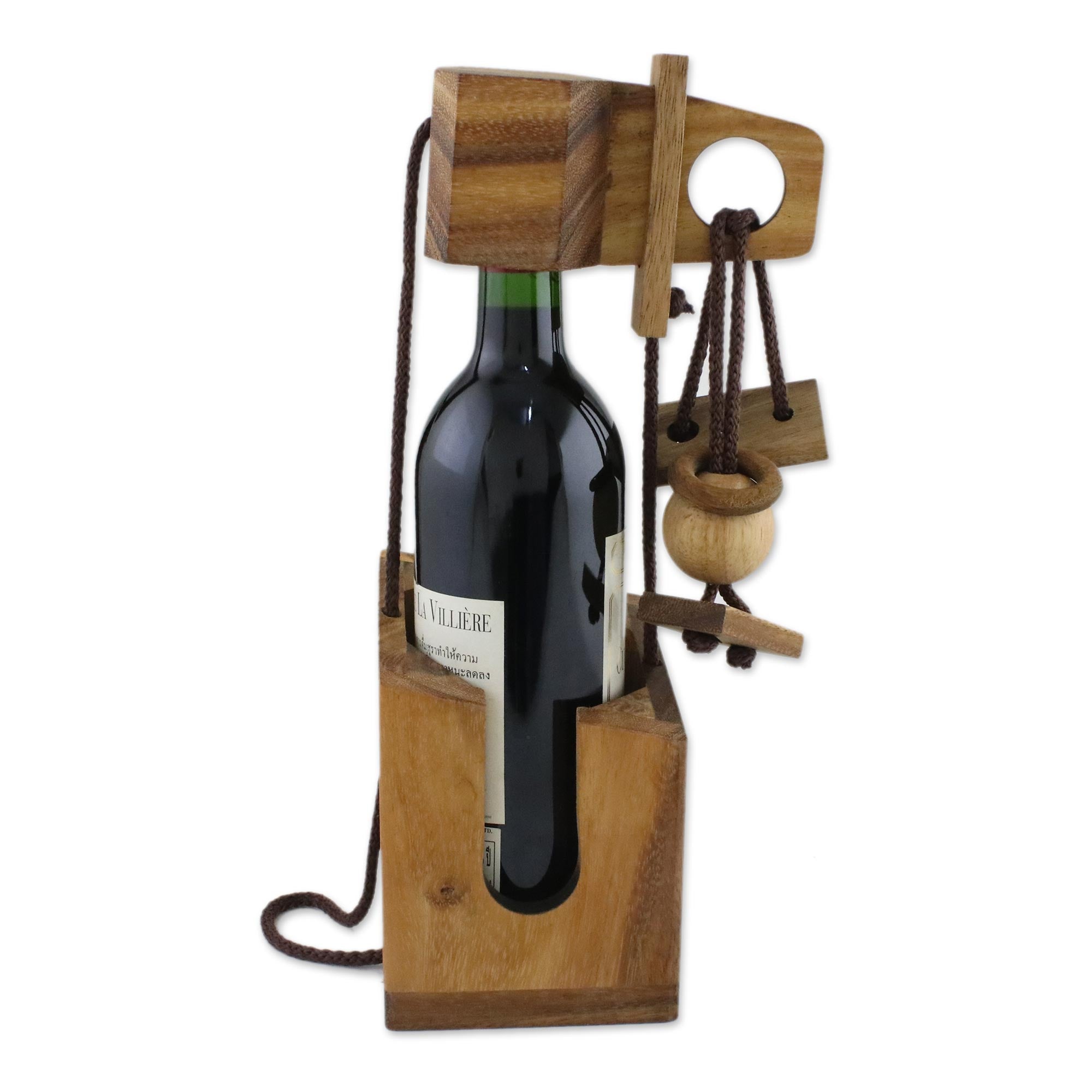Premium Thai Wooden Puzzle Wine Bottle Holder - Ultimate Dinner Party Challenge