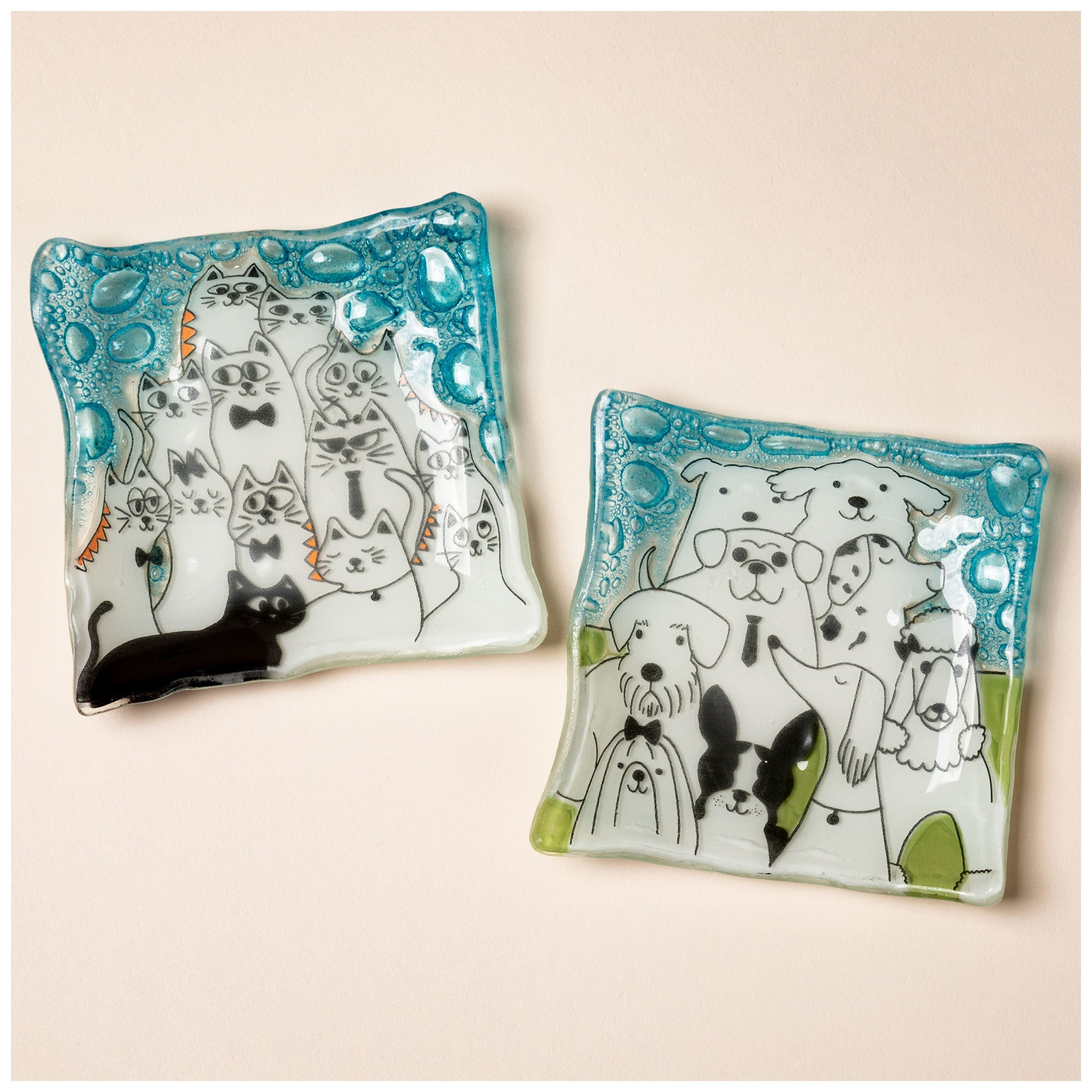 Premium Recycled Glass Pet Lover's Square Dish - Handmade in Ecuador