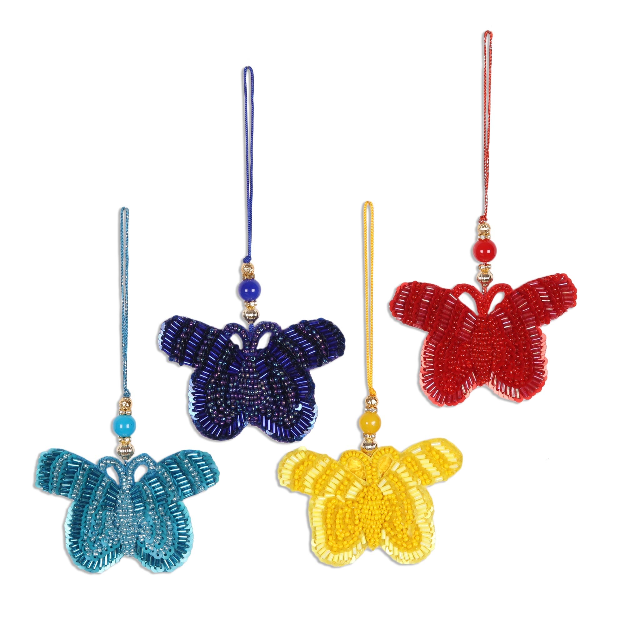 Premium Handcrafted Glass Beaded Butterfly Ornaments – Set of 4 (India)