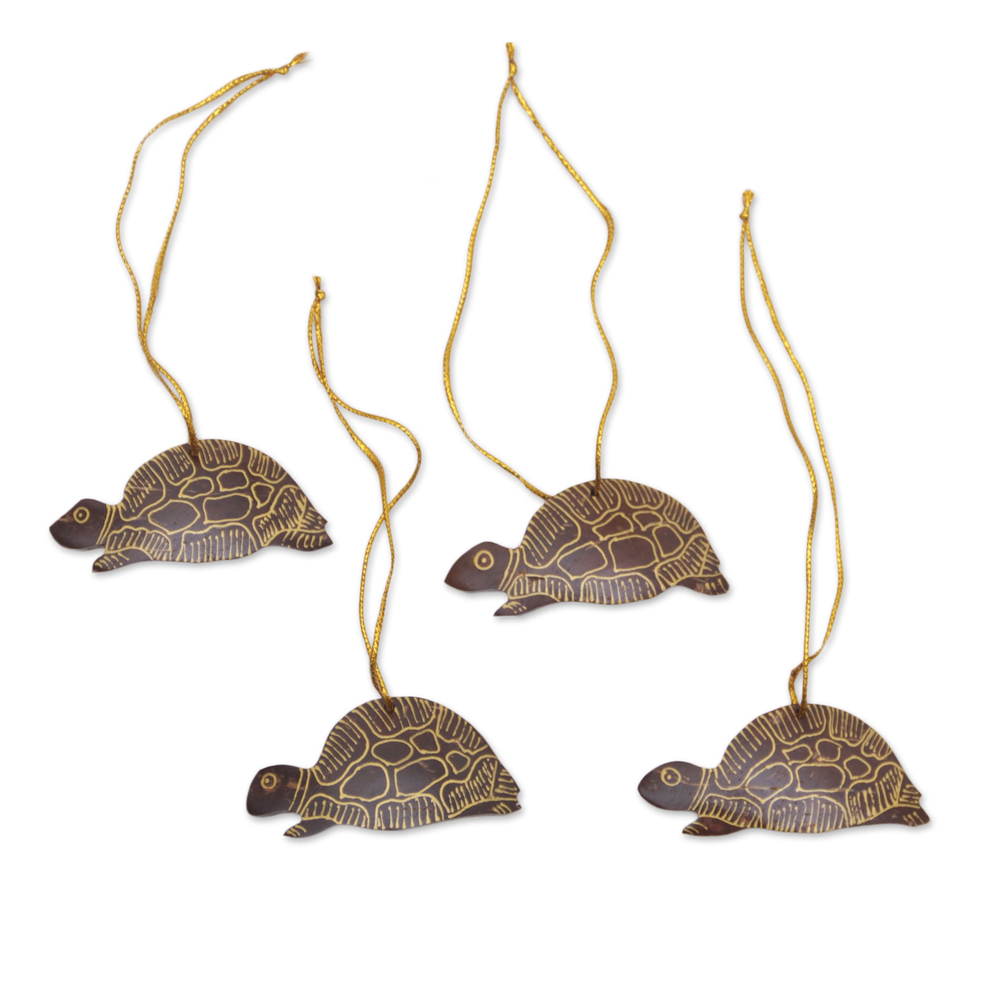 Premium Handmade Coconut Shell Turtle Ornaments – Set of 4